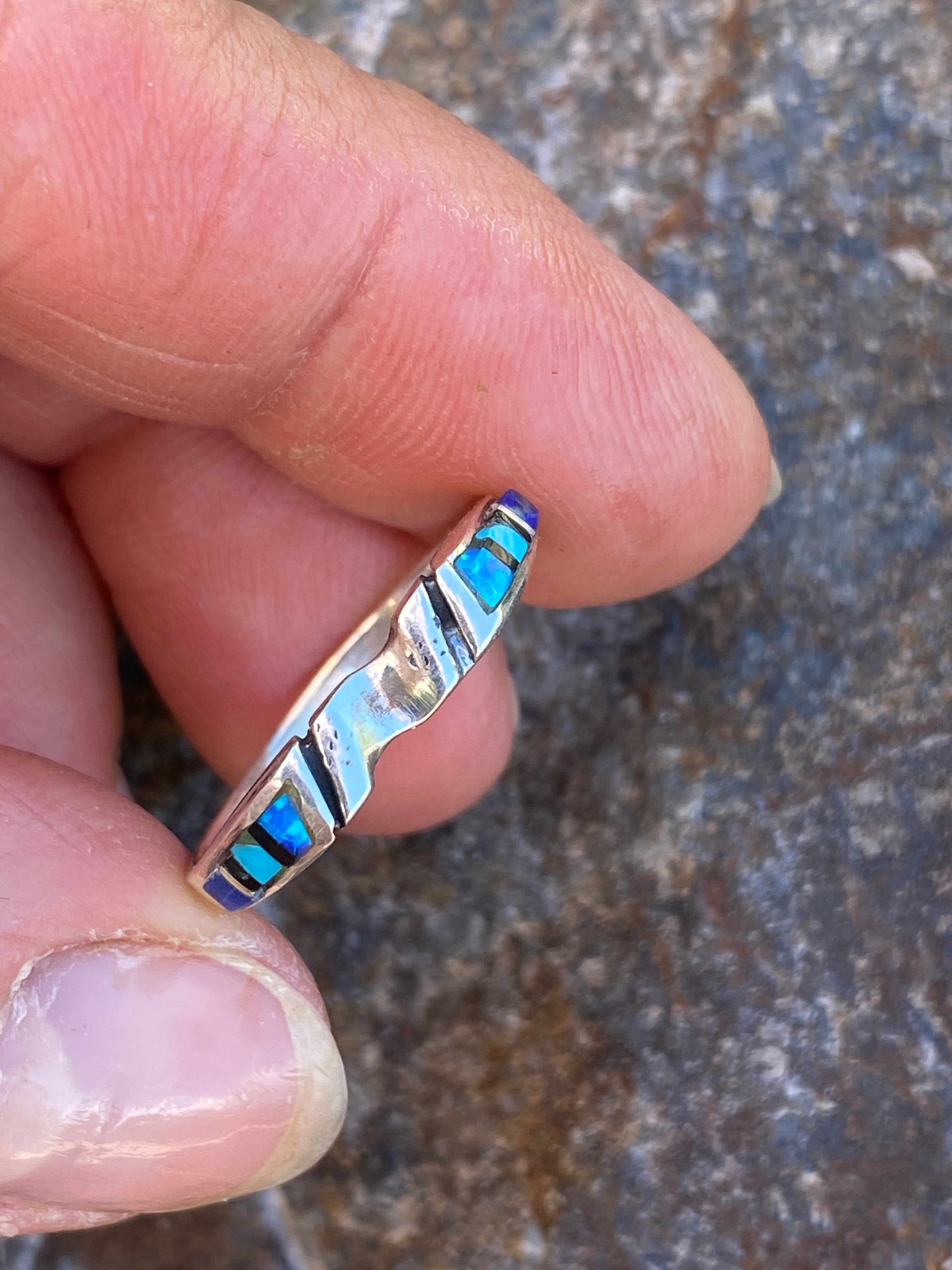 Navajo Lapis, Turquoise, Blue Opal Stacker Ring