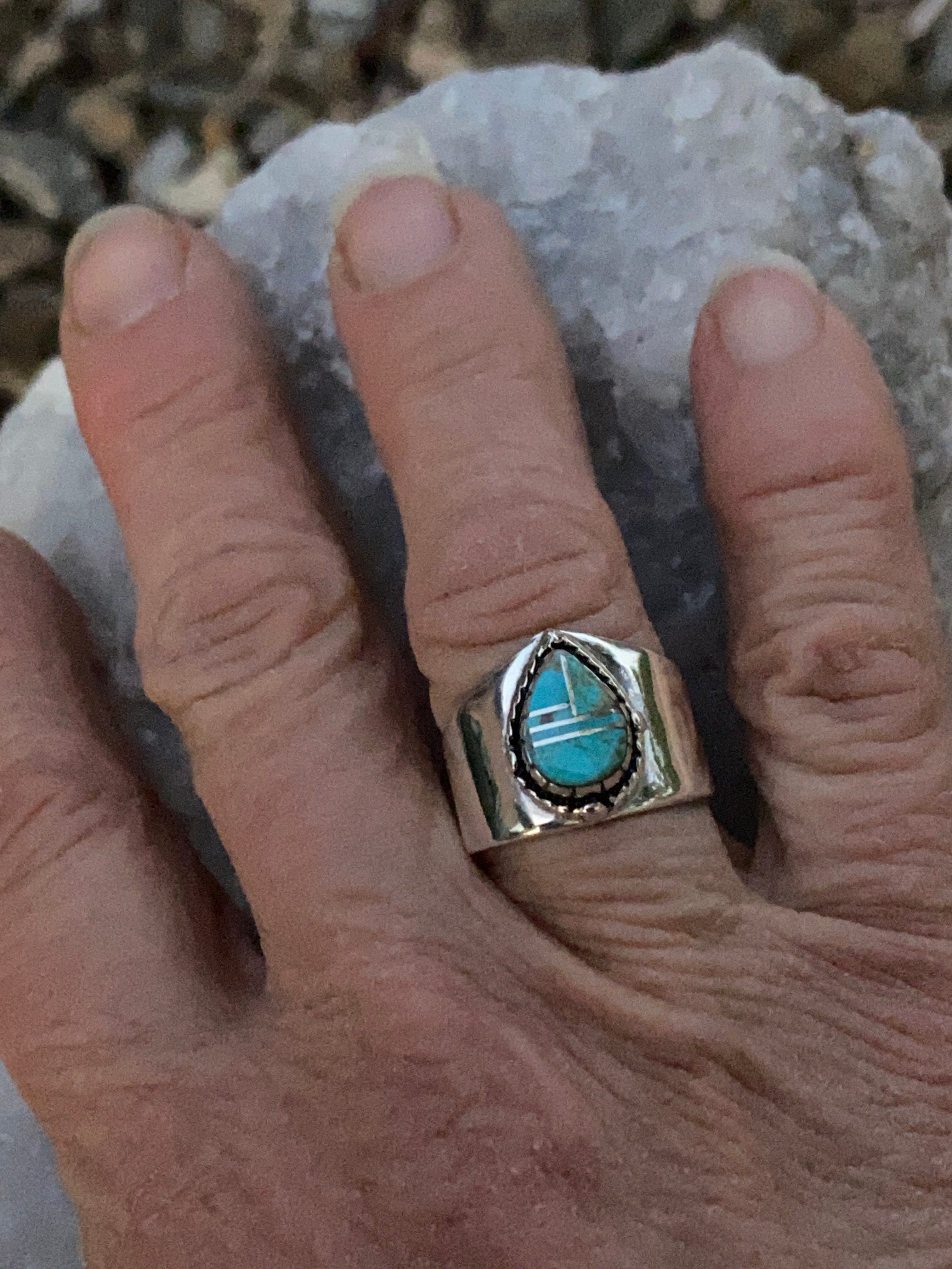 Navajo Turquoise 8 & Sterling Silver Drop Cigar Band