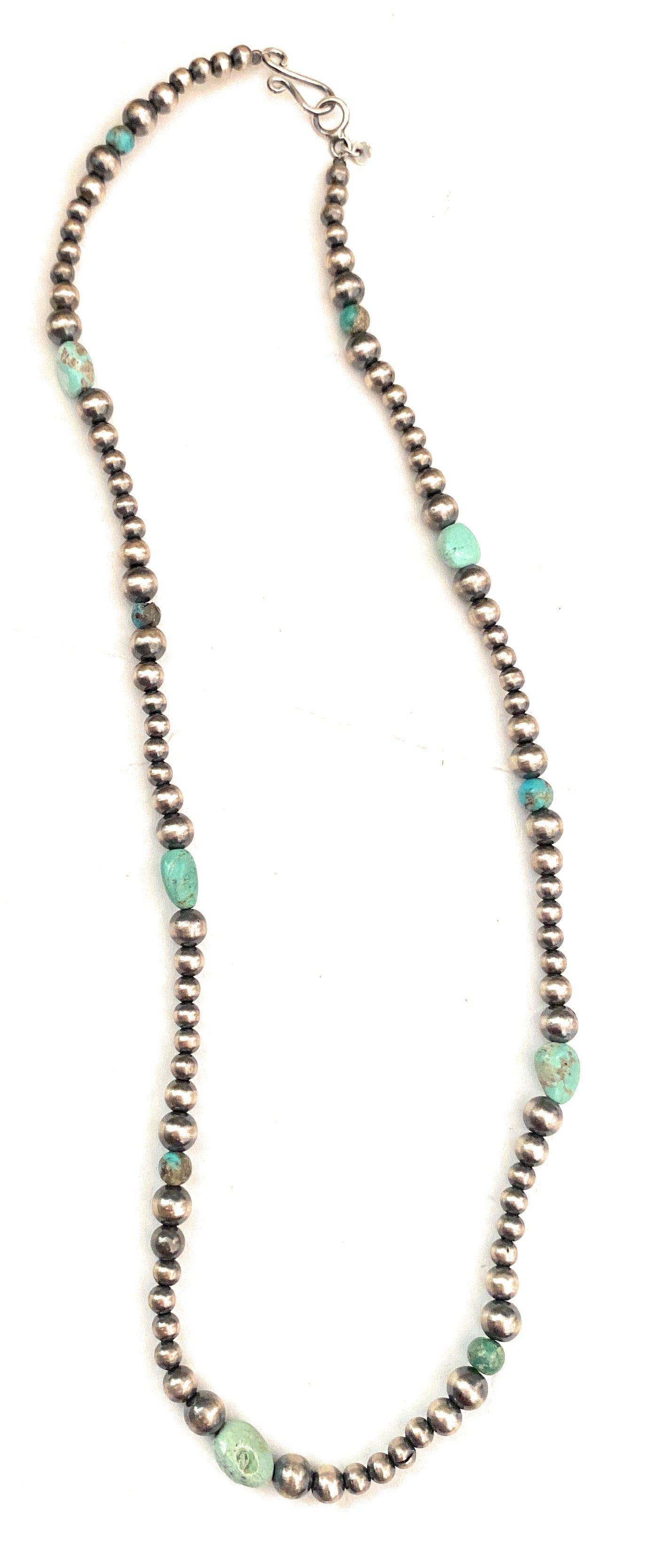 Handmade Sterling Silver & Turquoise Beaded Necklace 20”