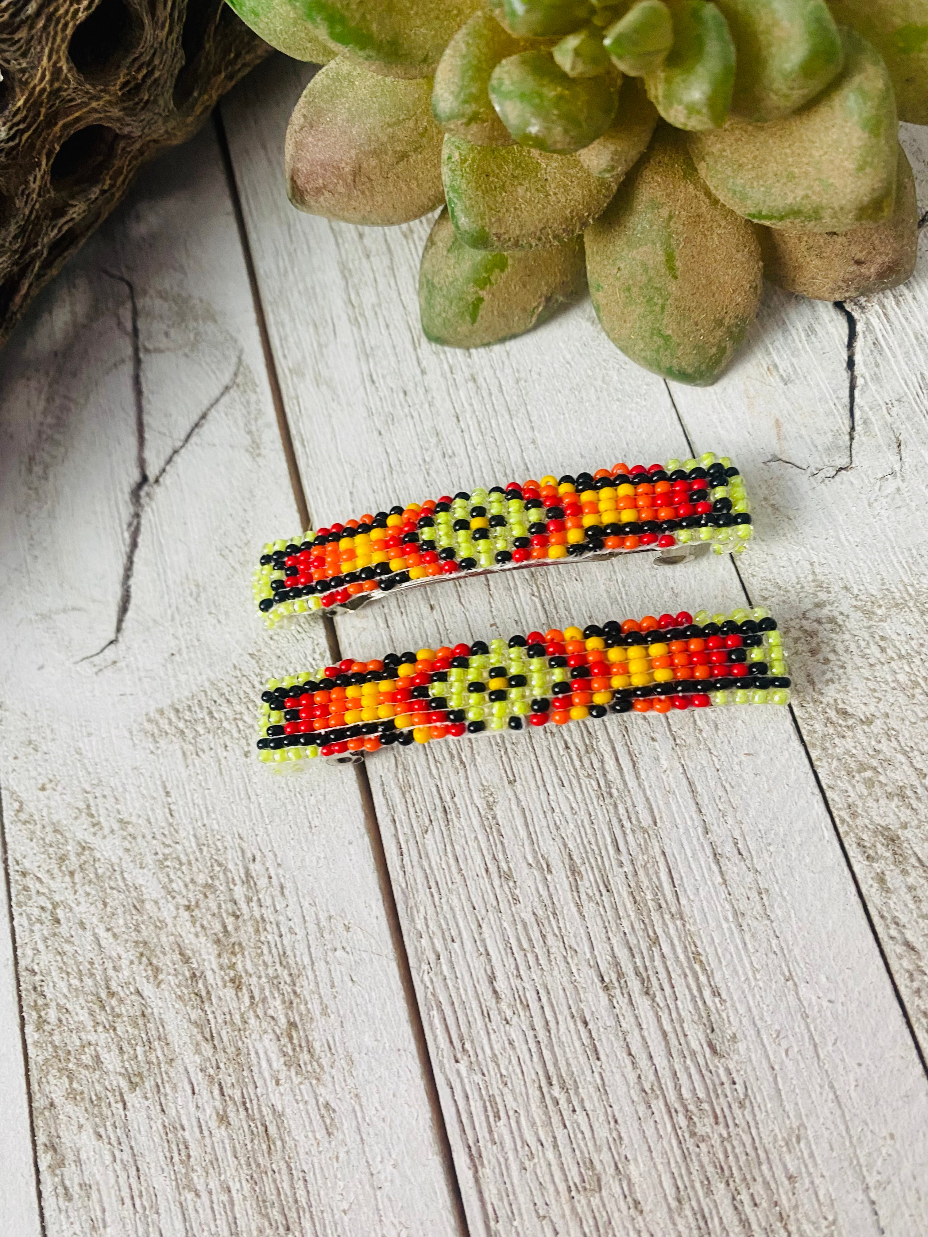 Navajo Handmade Beaded Barrette Set