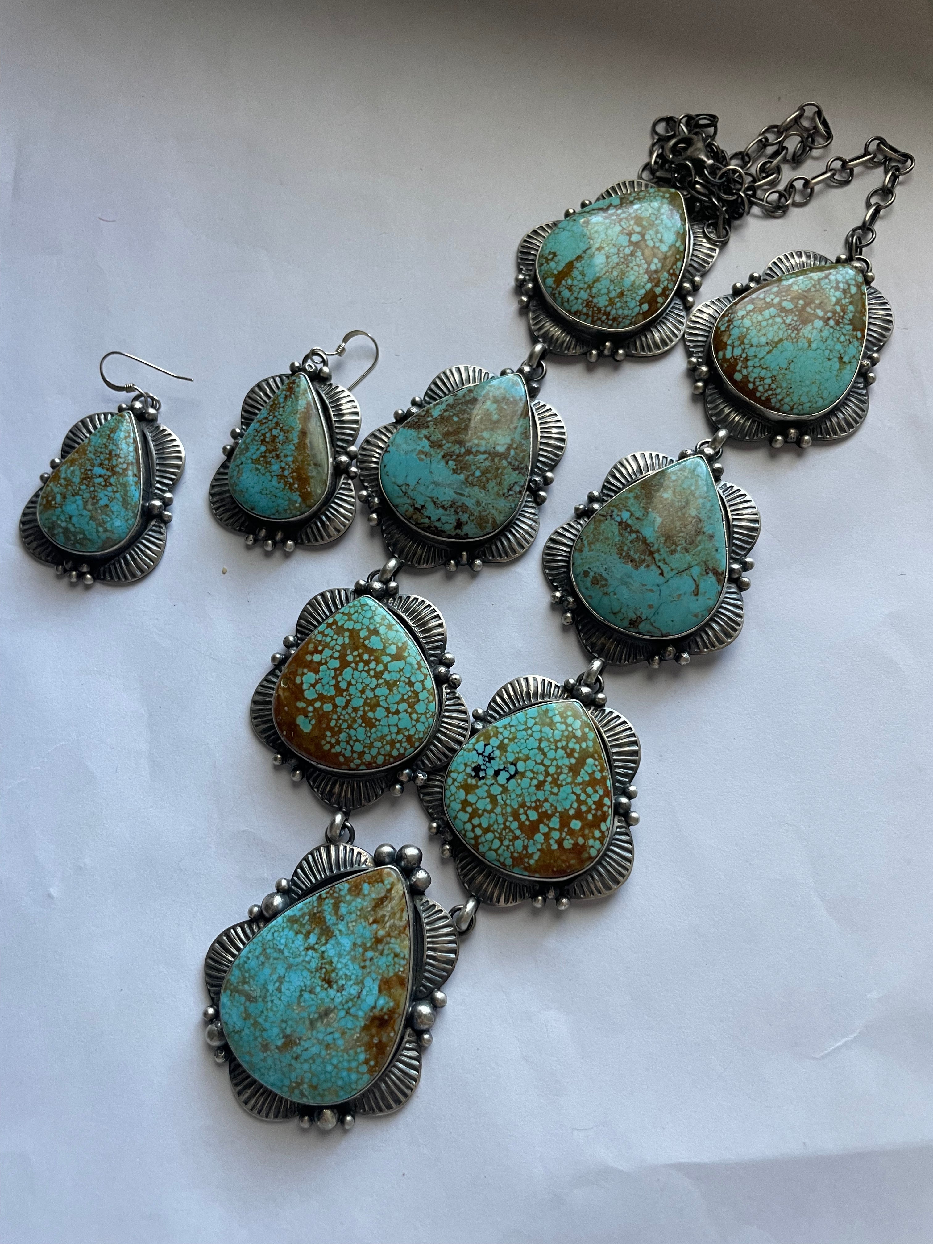 Navajo Handmade Number 8 Turquoise & Sterling Silver Set Signed M Spencer