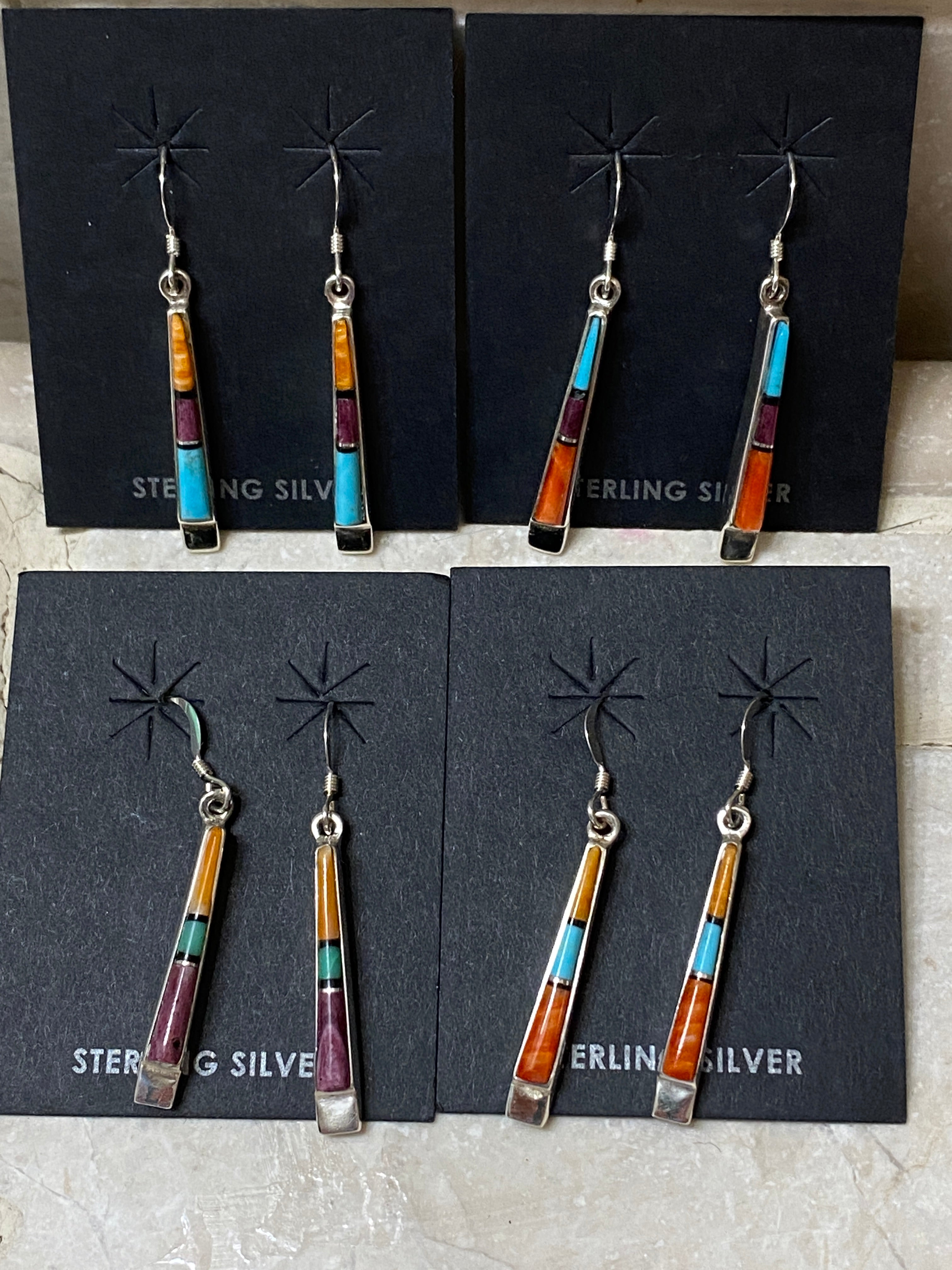 Navajo Turquoise Orange Spiny Dangle Straight Earrings