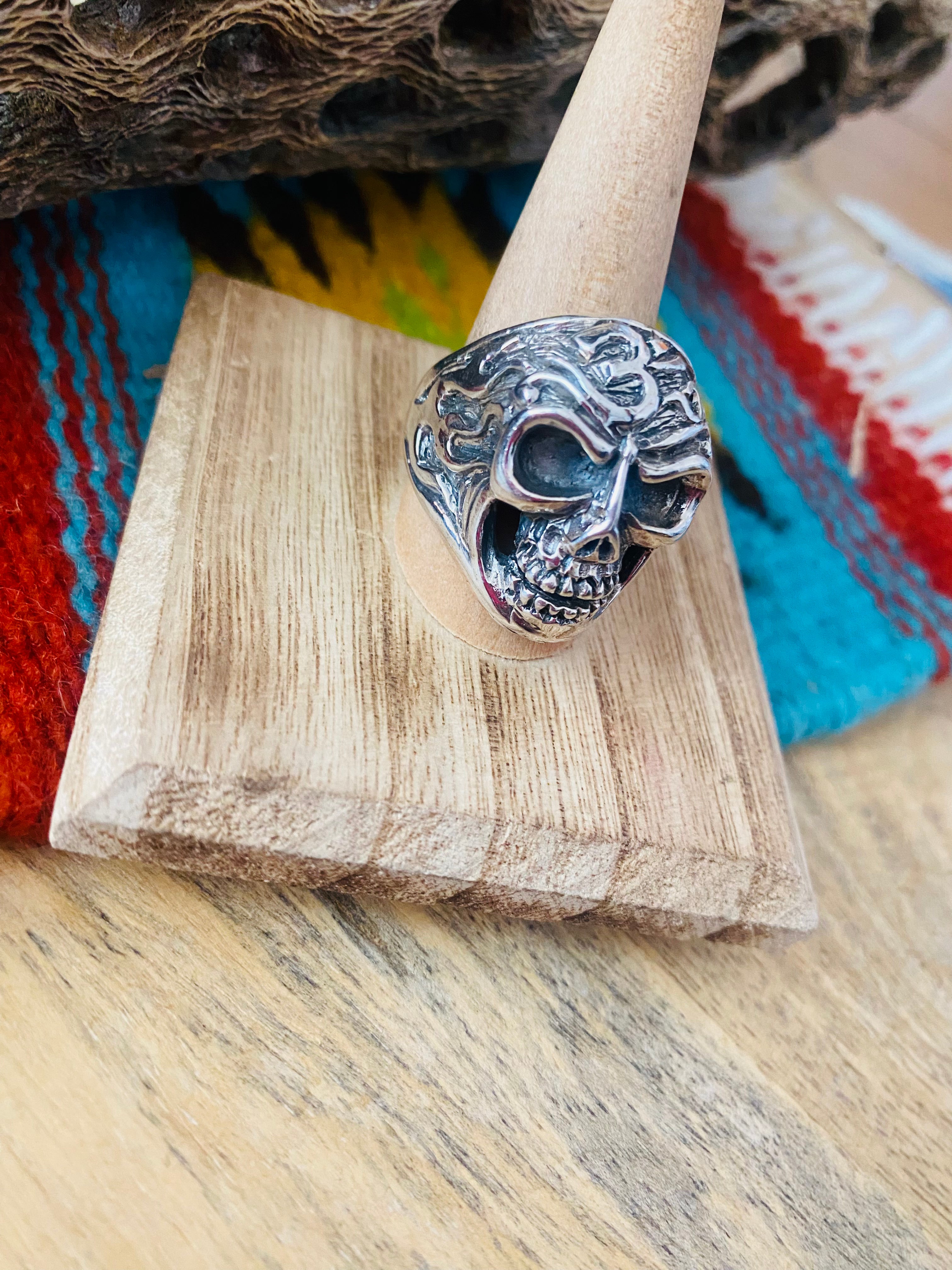 Handmade Sterling Silver Skull Ring Size 10.25