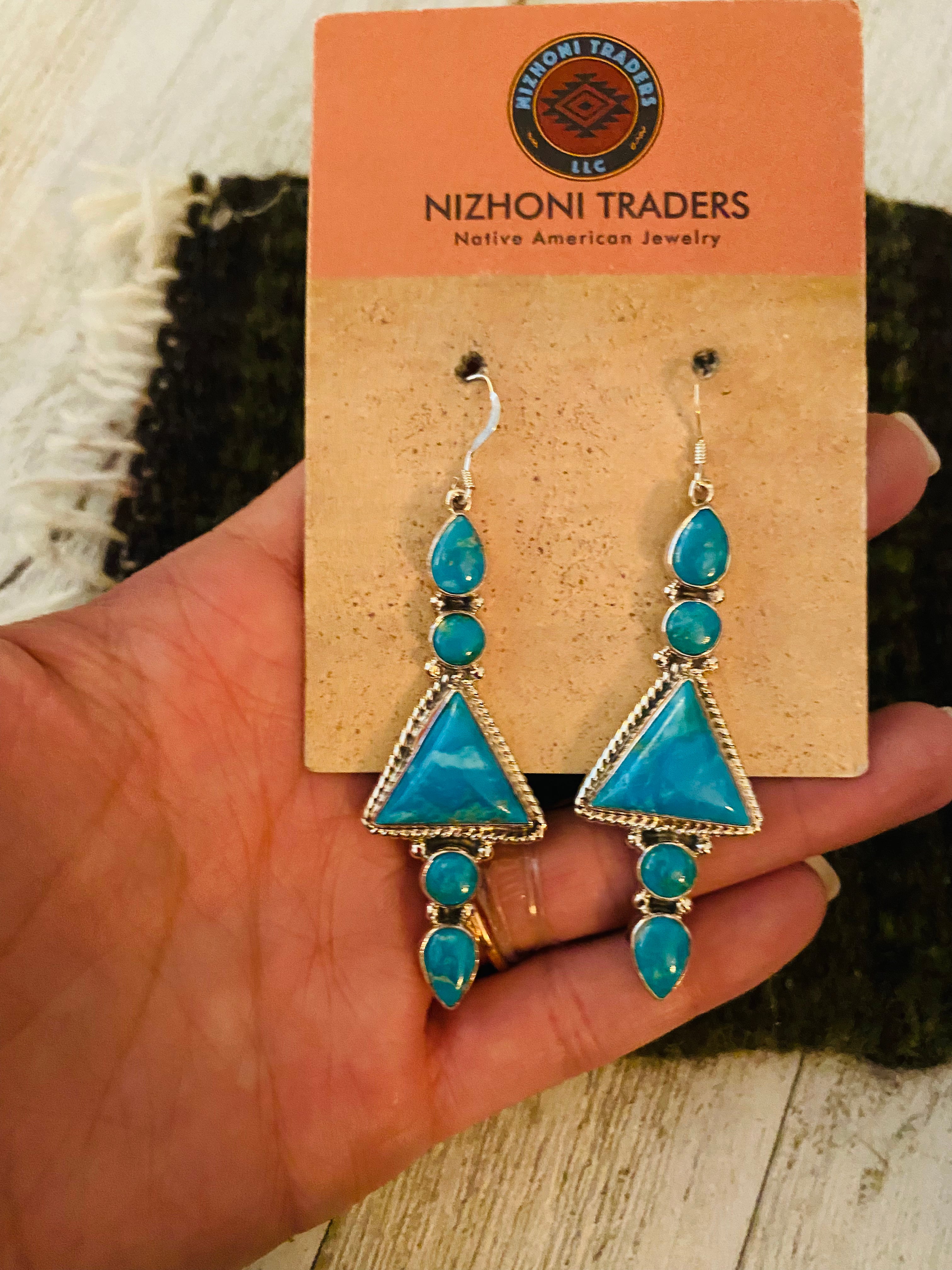 Navajo Turquoise & Sterling Silver Dangle Earrings