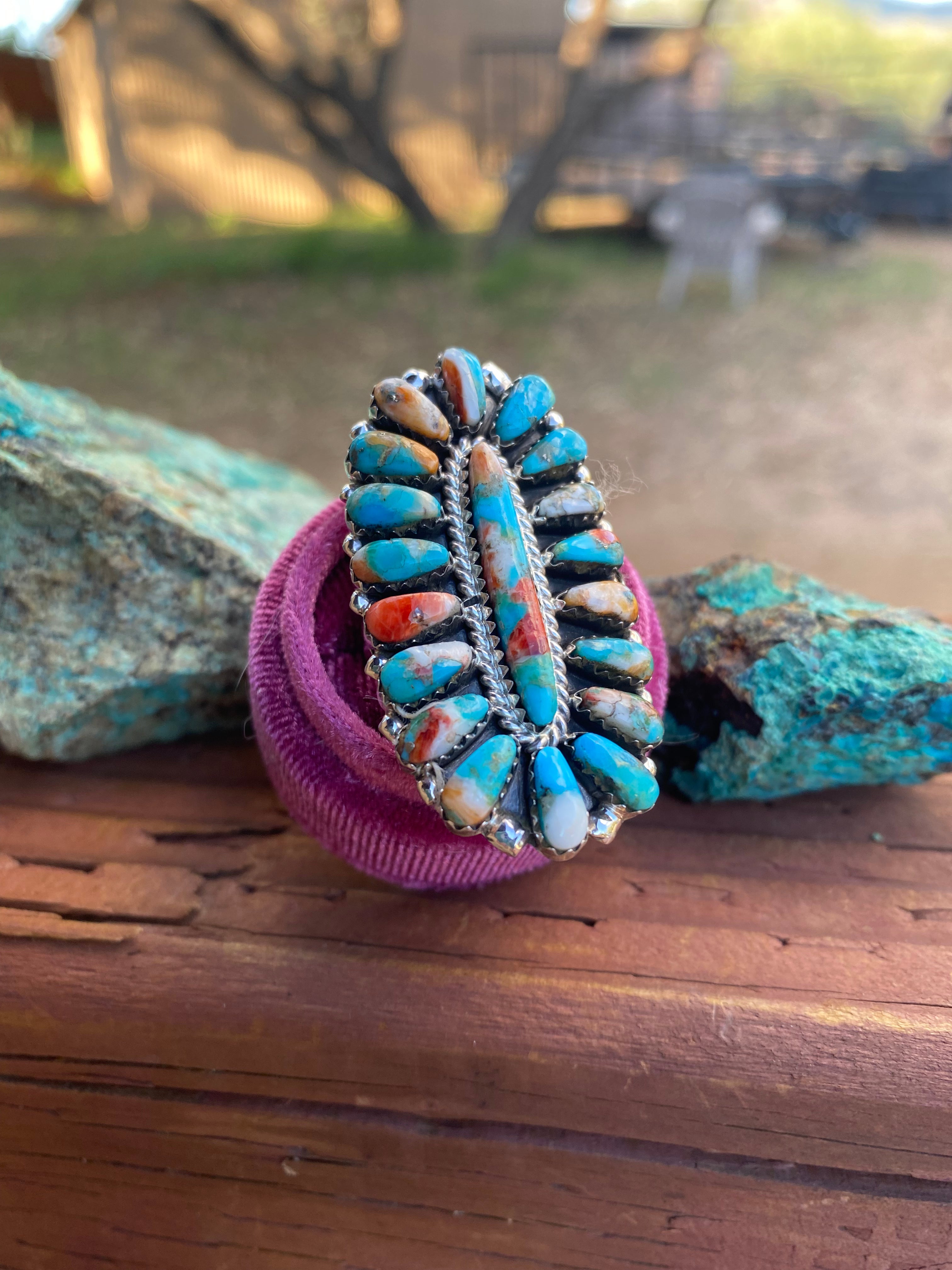 Navajo Sterling Silver & Natural Spice Mojave Cluster Ring