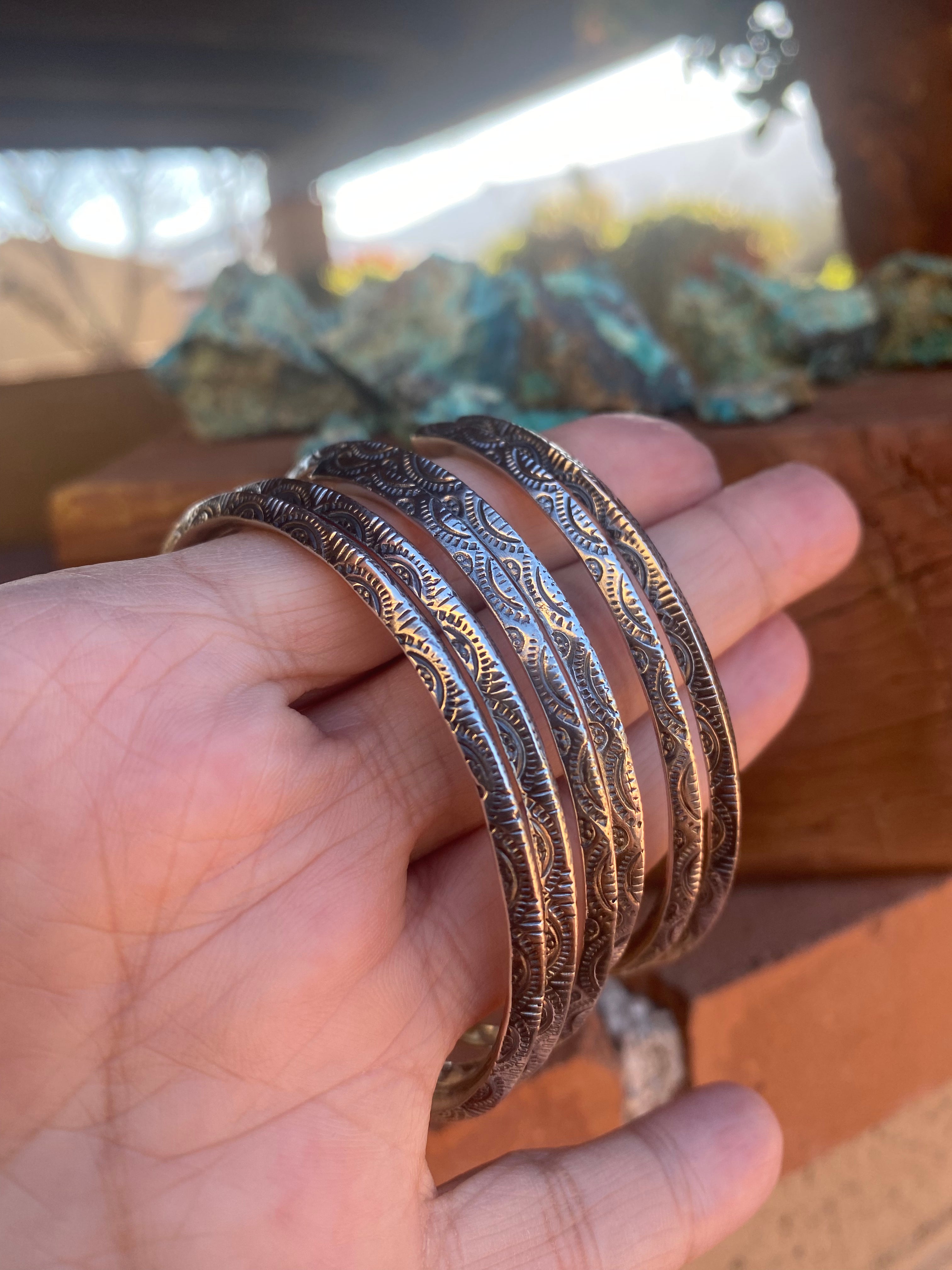 Handmade Sterling Silver Hand Stamped Dome Stacker Cuff