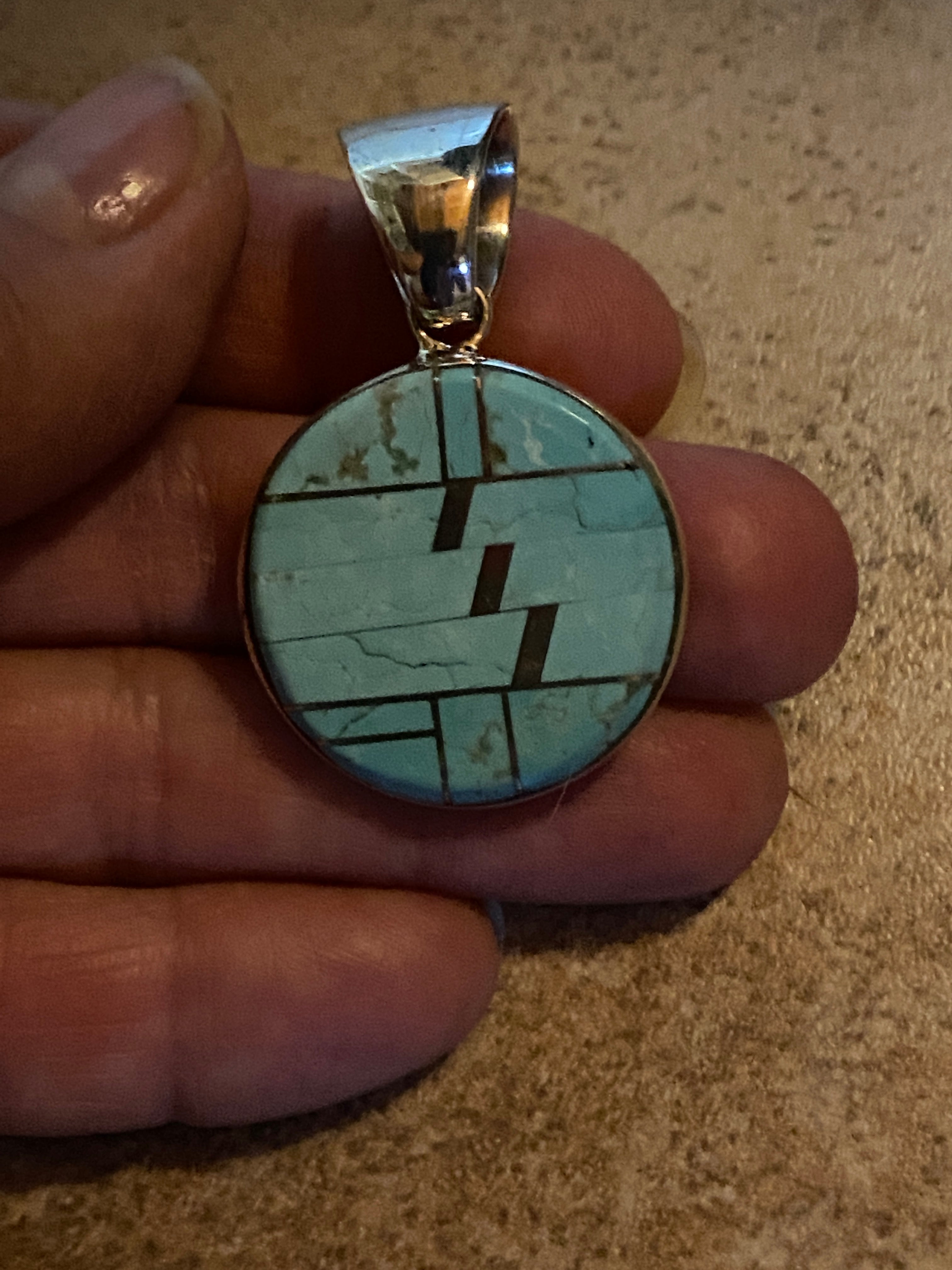 Navajo Turquoise 8 & Sterling Silver Circle Pendanta