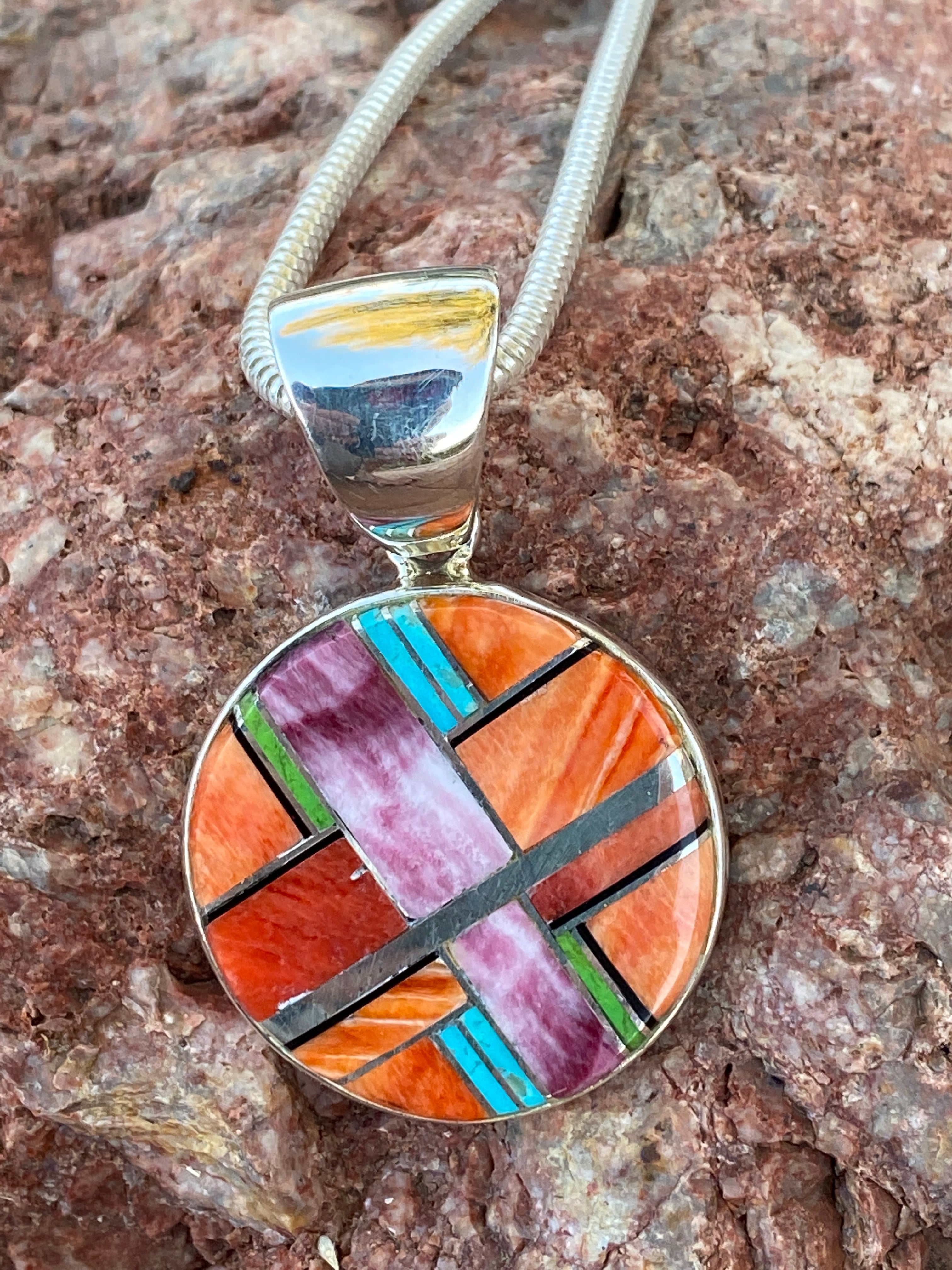 Navajo Turquoise, Orange spiny Pendant