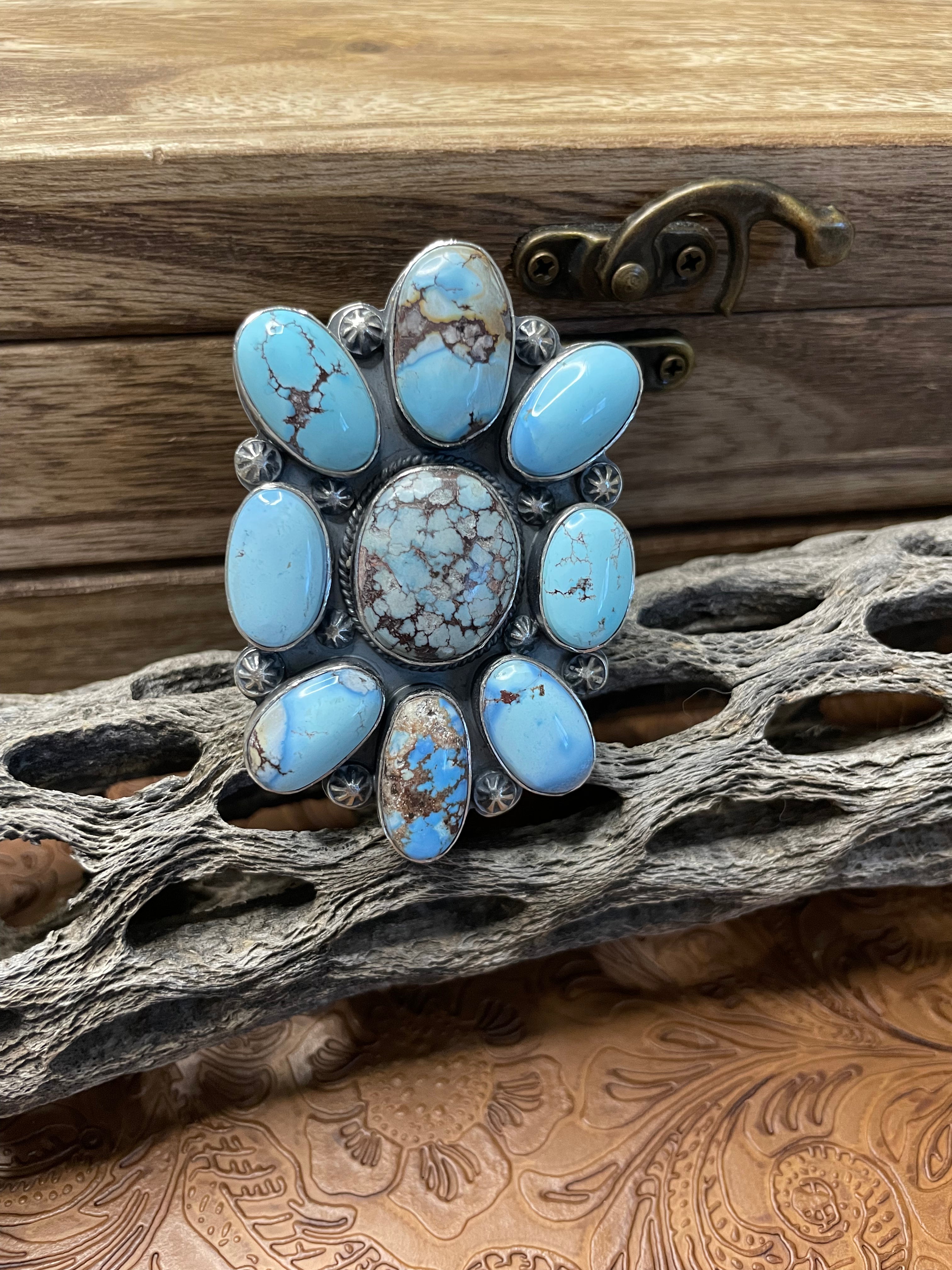 Navajo Golden Hills Turquoise And Sterling Silver Adjustable by Tim Vandever