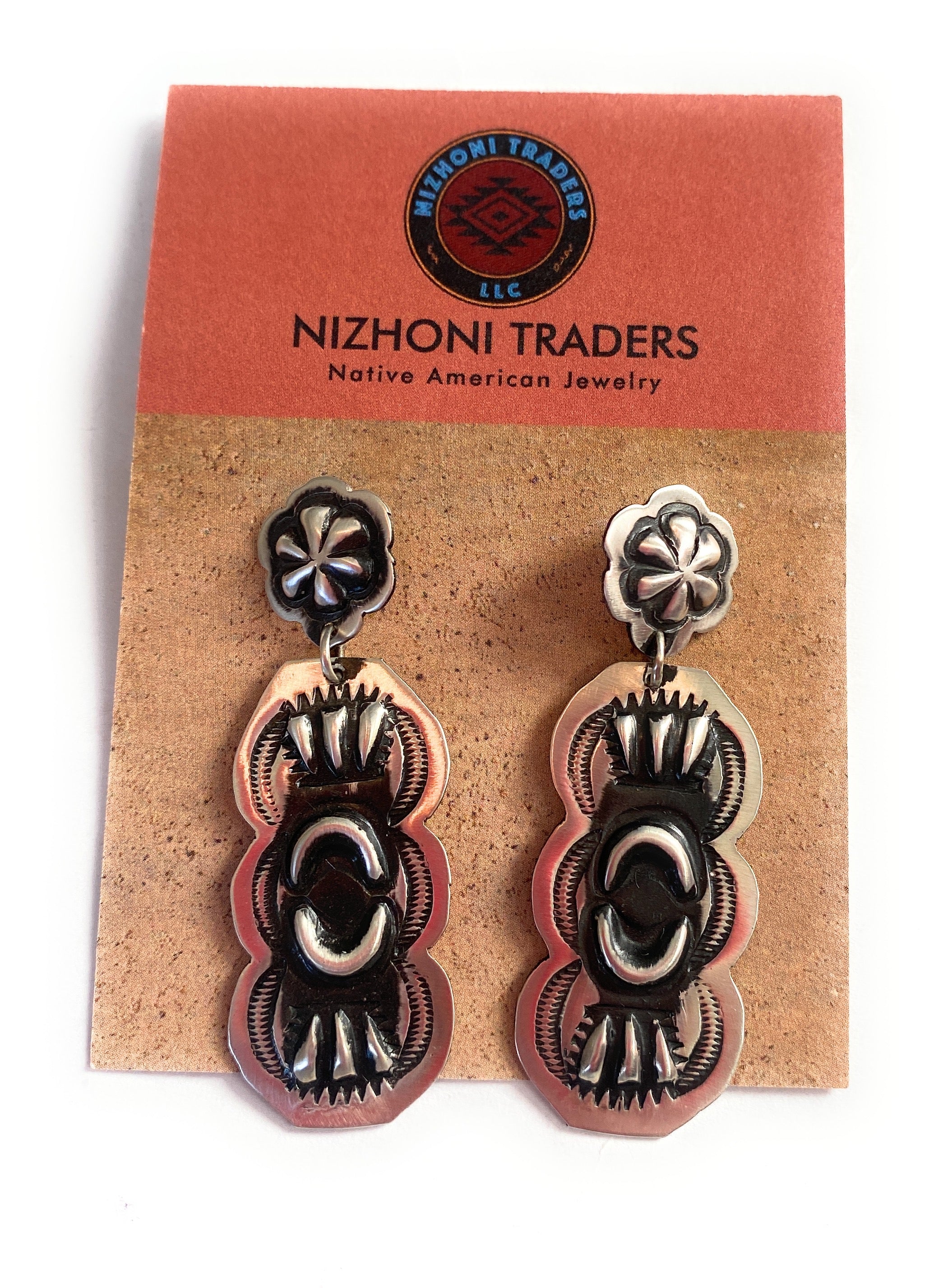 Navajo Sterling Silver Concho Dangle Earrings By Leander Tahe