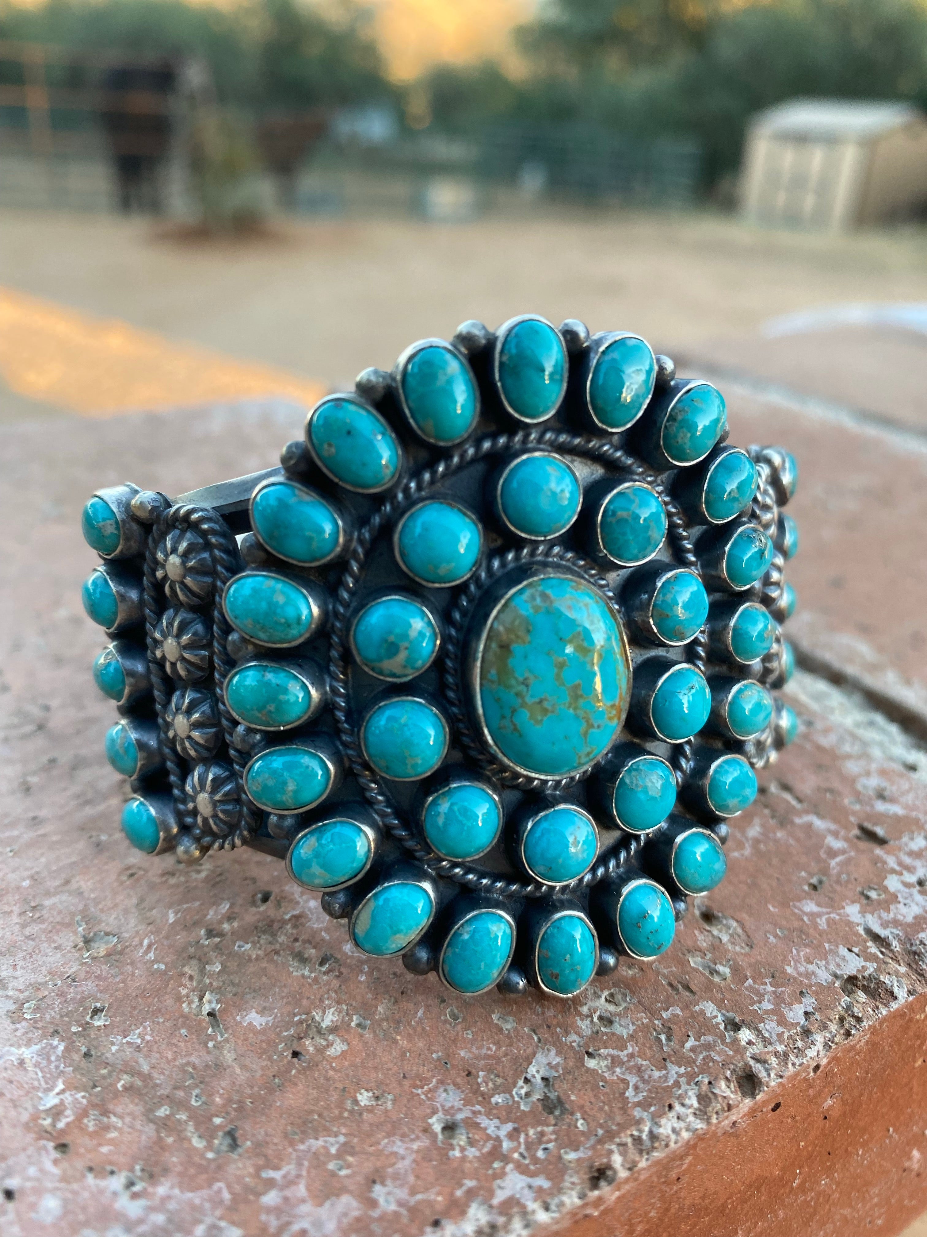 Vintage Navajo Turquoise & Sterling Cluster Cuff