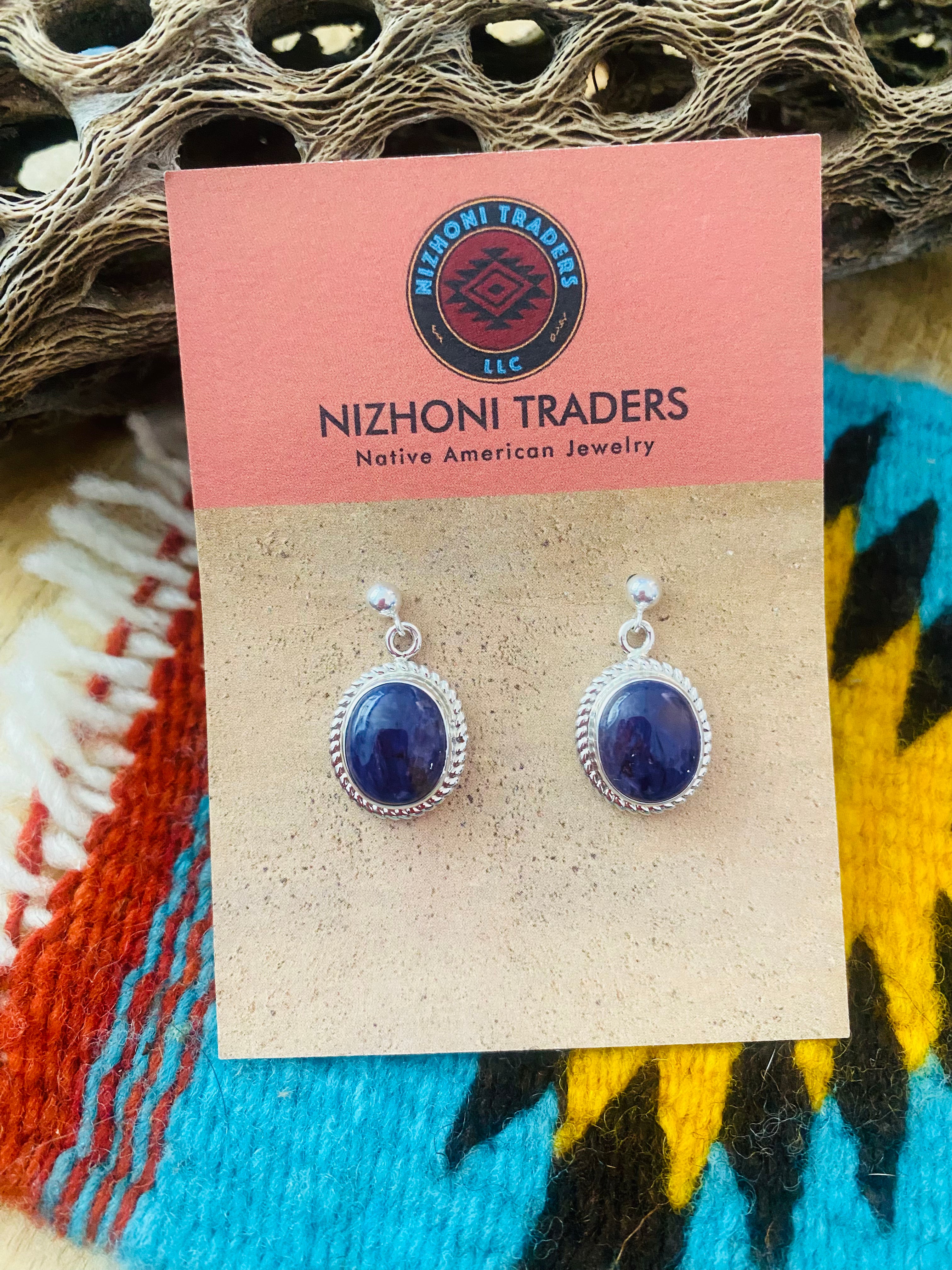 Navajo Charoite & Sterling Silver Dangle Earrings Signed