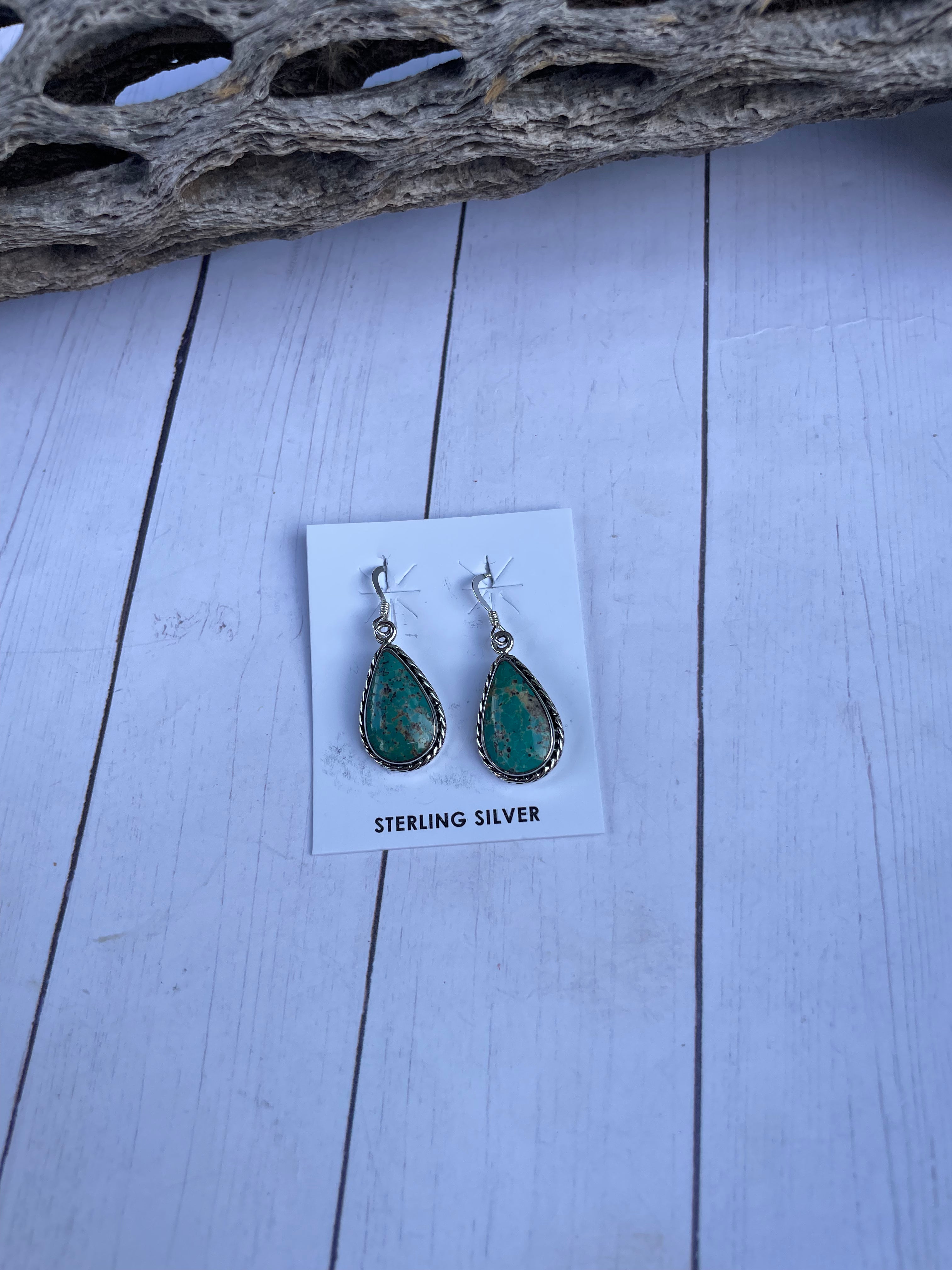 Navajo Turquoise And Sterling Silver Dangle Earrings