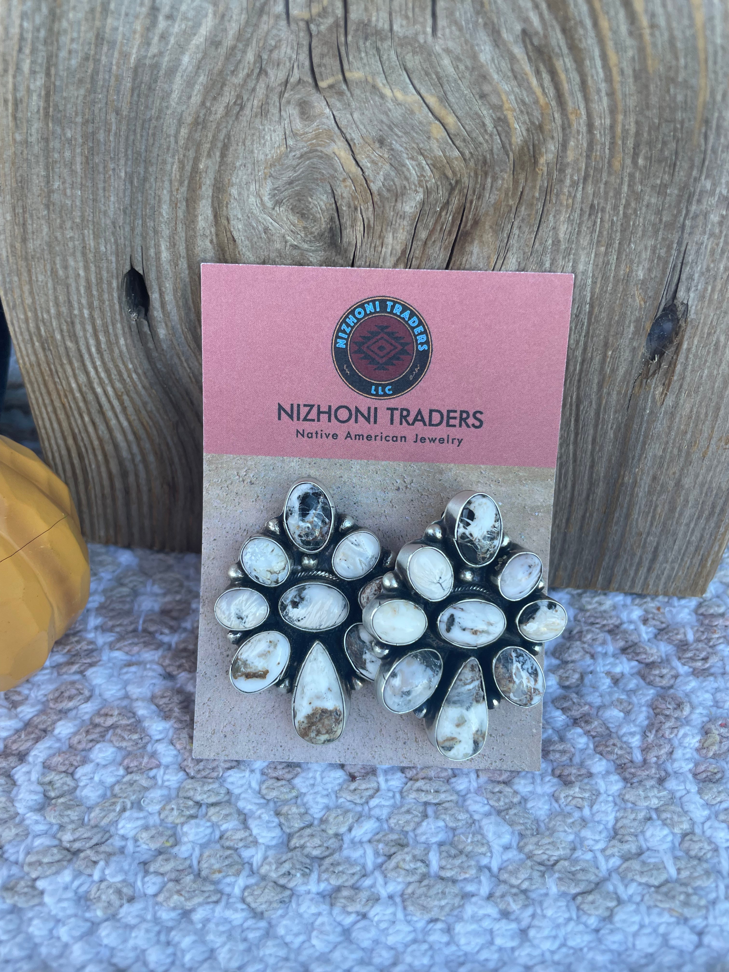 Navajo White Buffalo Cluster Earrings By Sheila Becenti