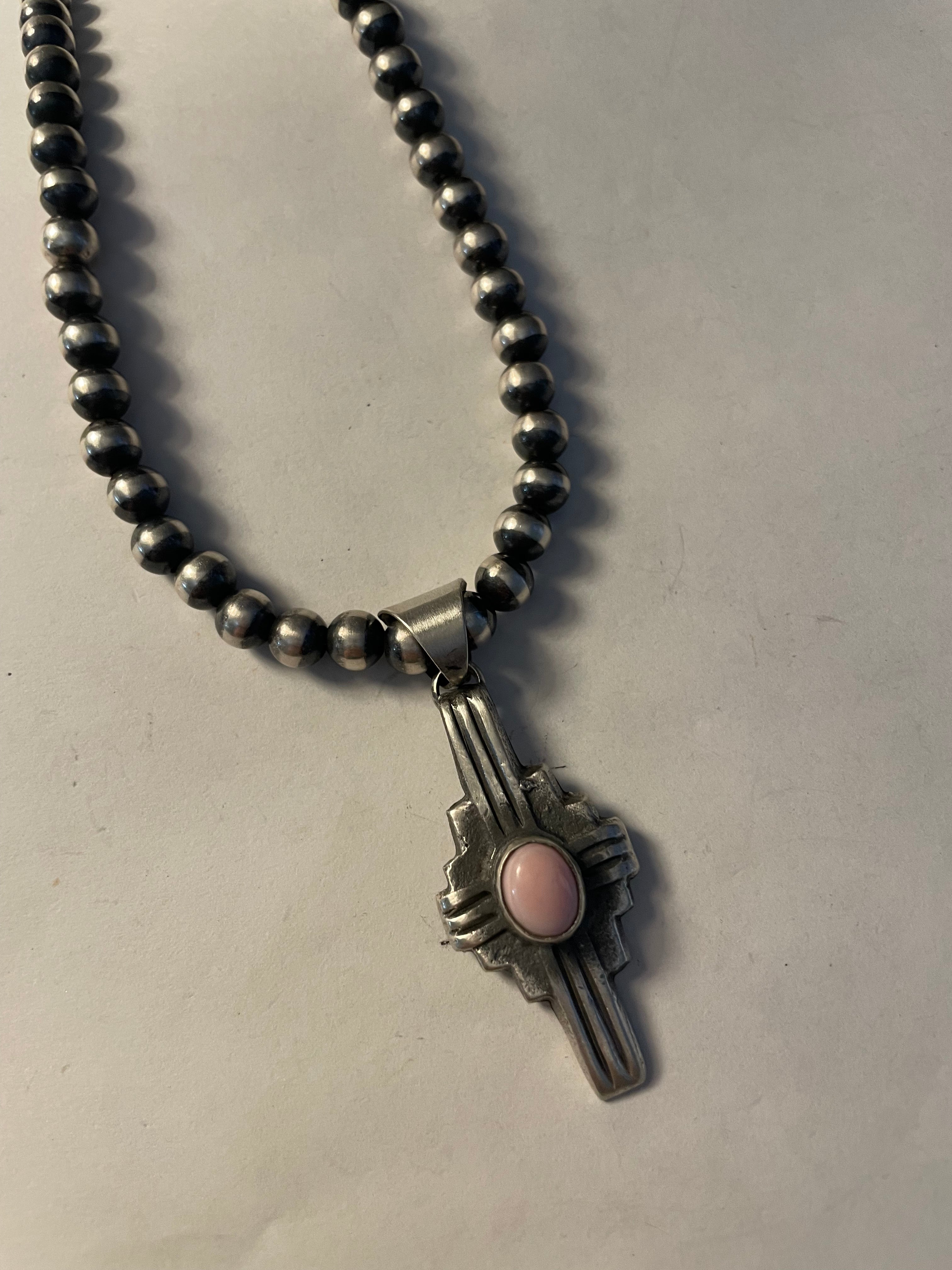 Navajo Chimney Butte Pink Conch & Sterling Silver Cross Pendant