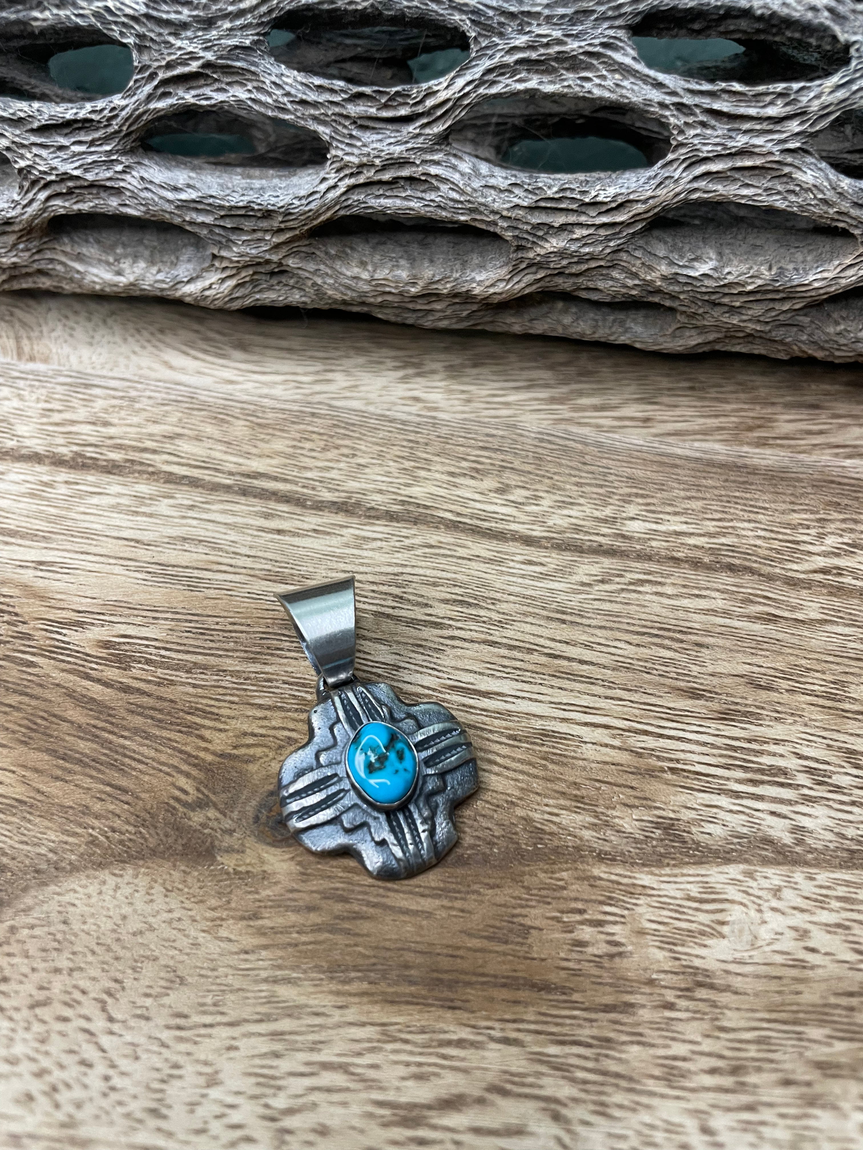 Navajo Sterling Silver Turquoise Pendant By Chimney Butte