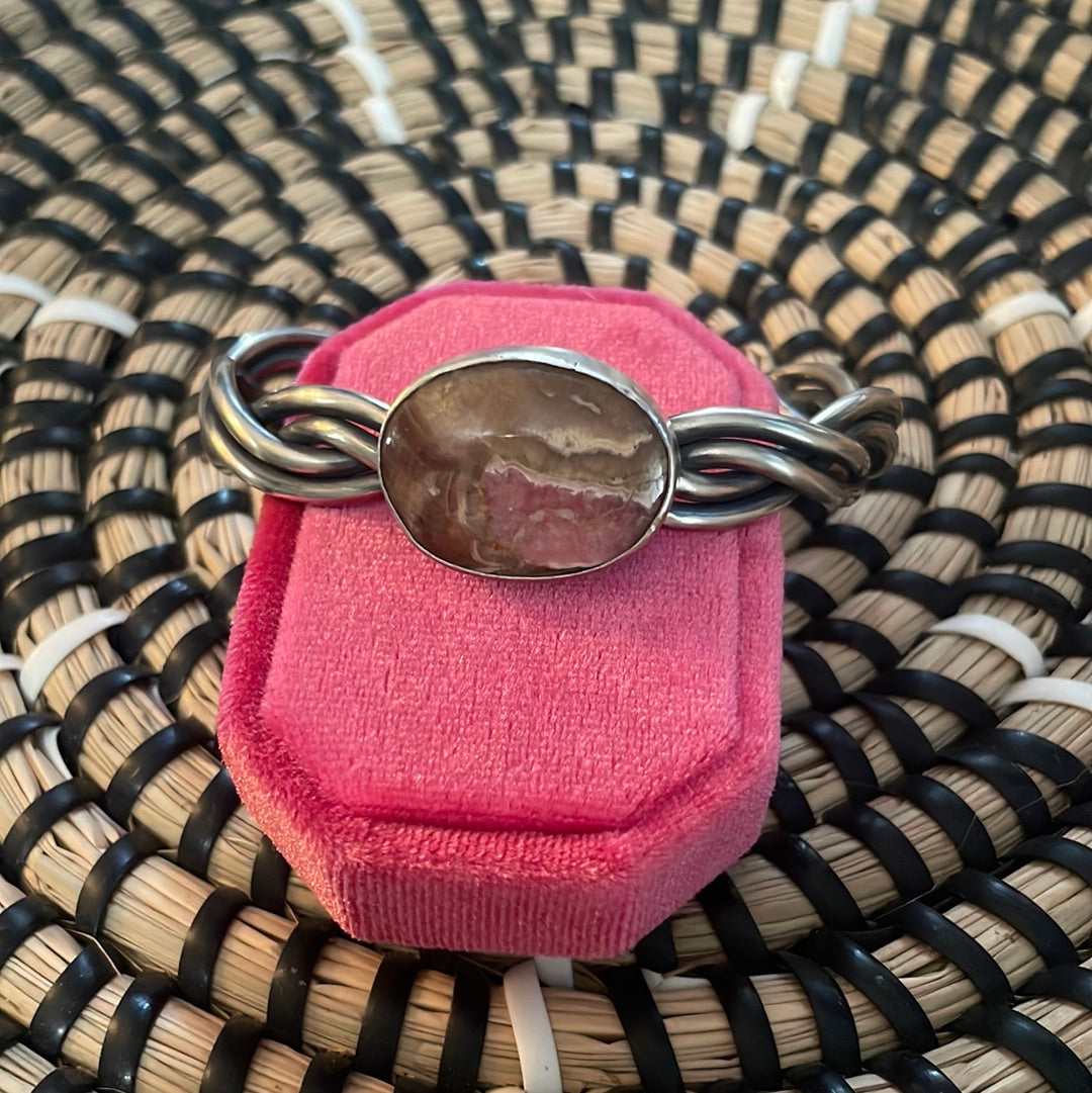 Navajo Sterling Silver And Rhodochrosite Cuff Bracelet