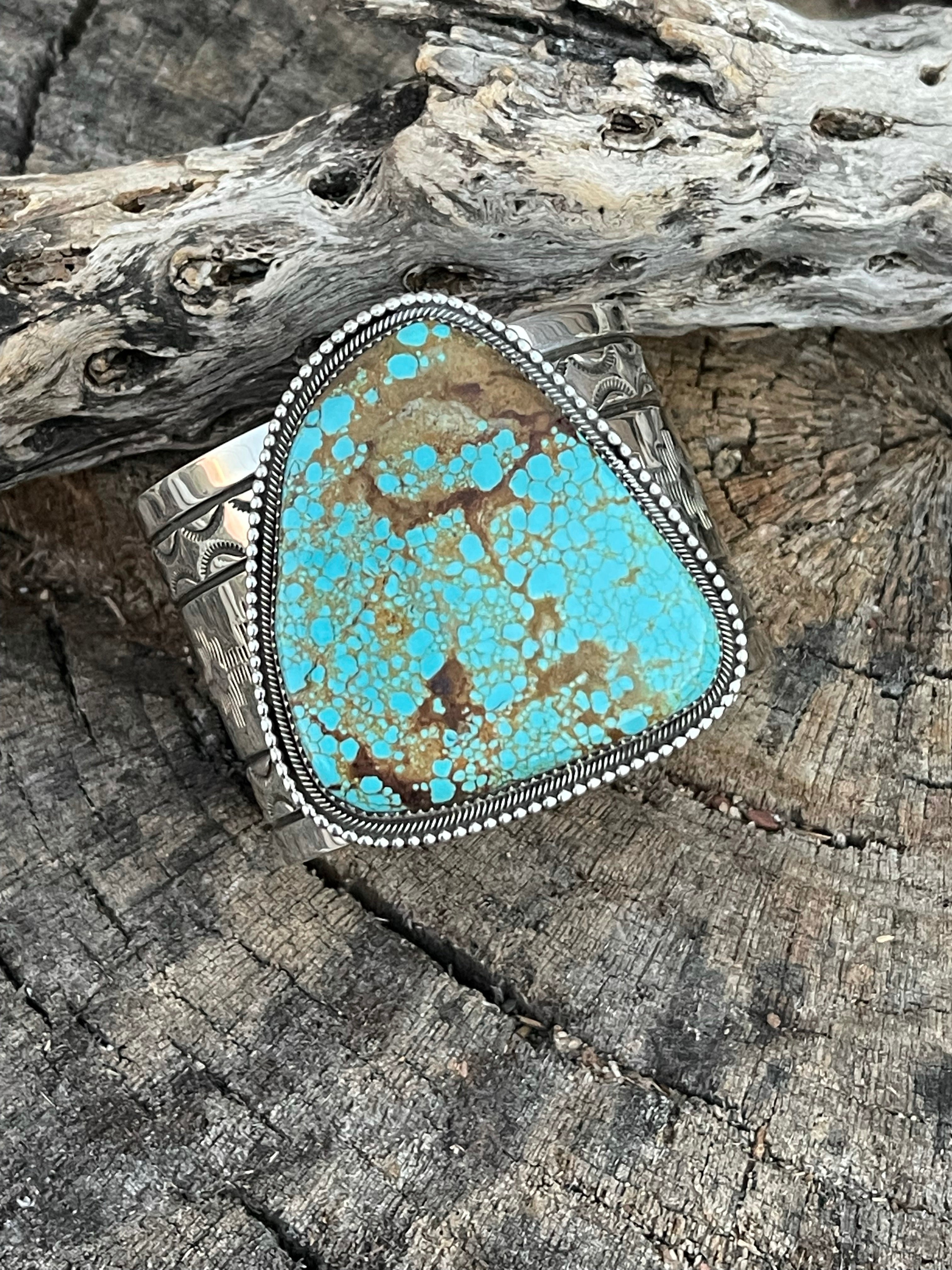 Navajo Sterling Silver Number 8 Turquoise Jumbo Bracelet Cuff