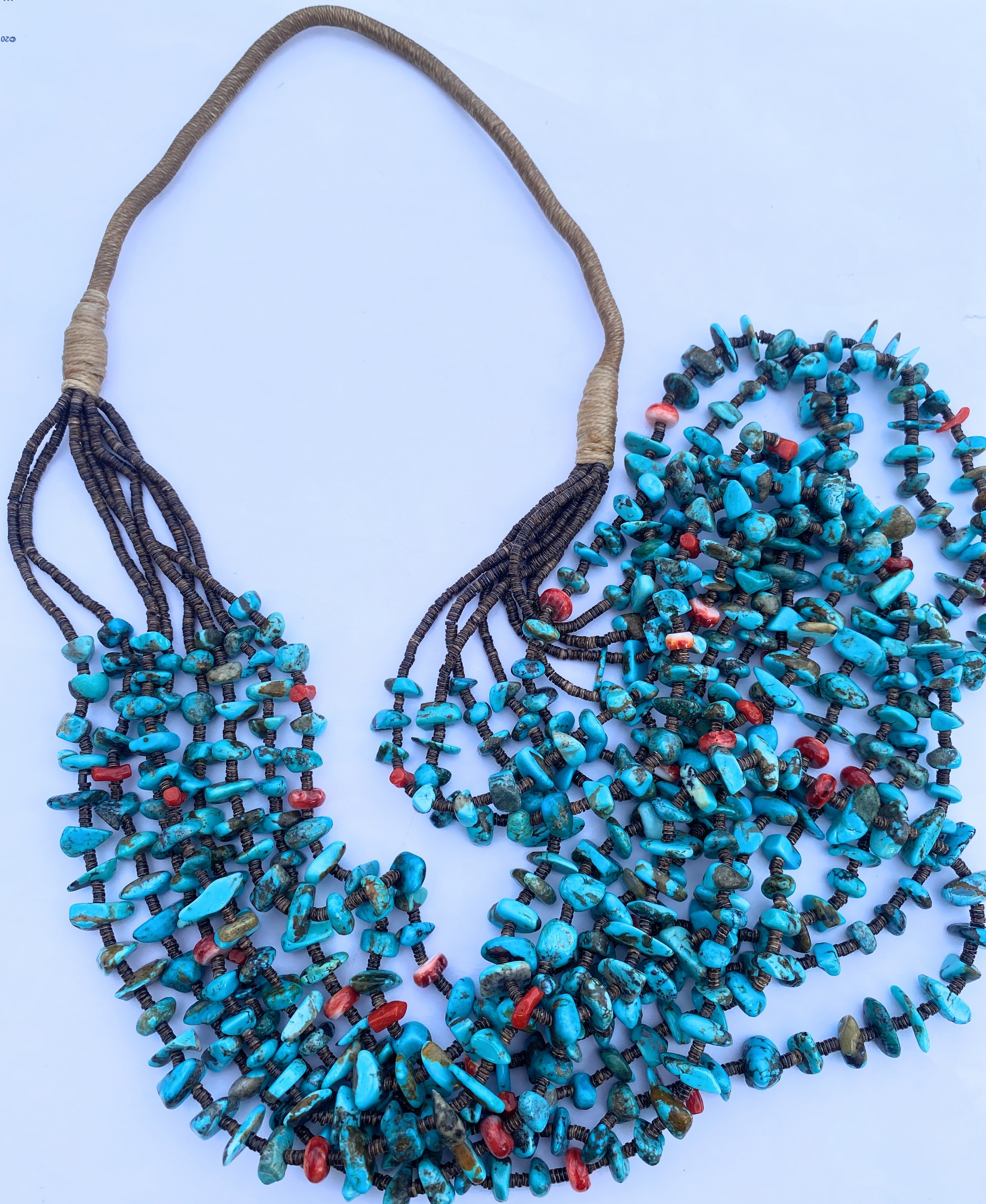 Navajo Turquoise, Spiny & Heishi Eight Strand Beaded Necklace