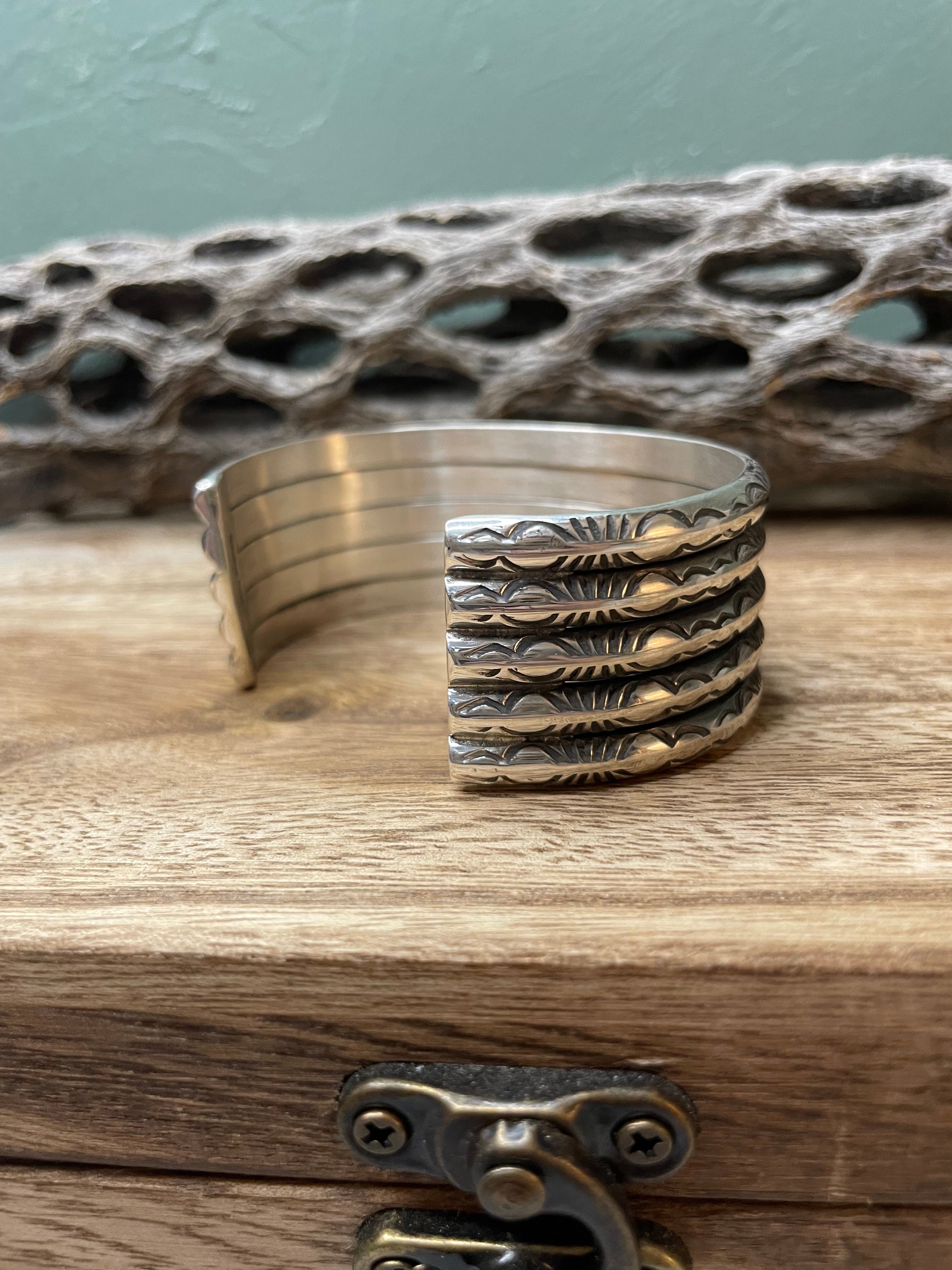 Navajo Sterling Silver Handstamped Cuff Signed