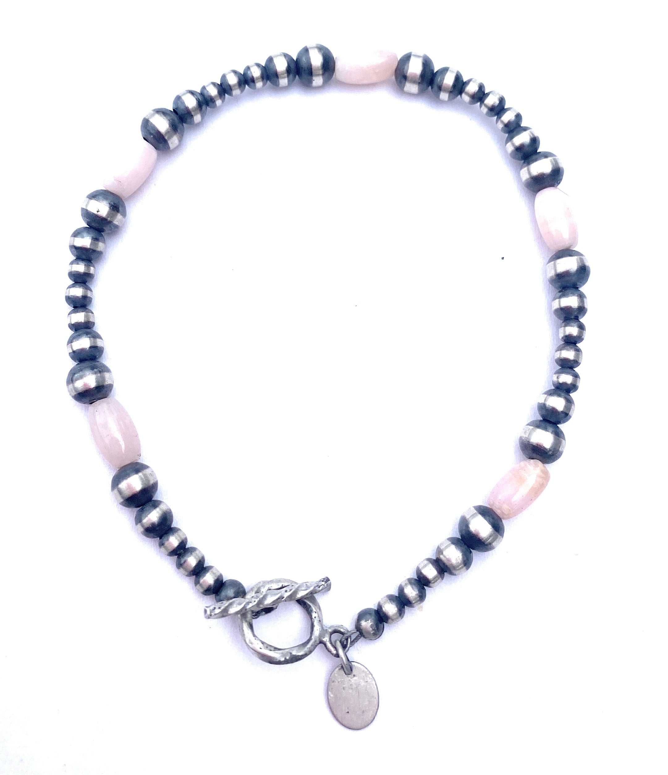 Navajo Sterling Silver Pearl & Pink Opal Beaded Bracelet