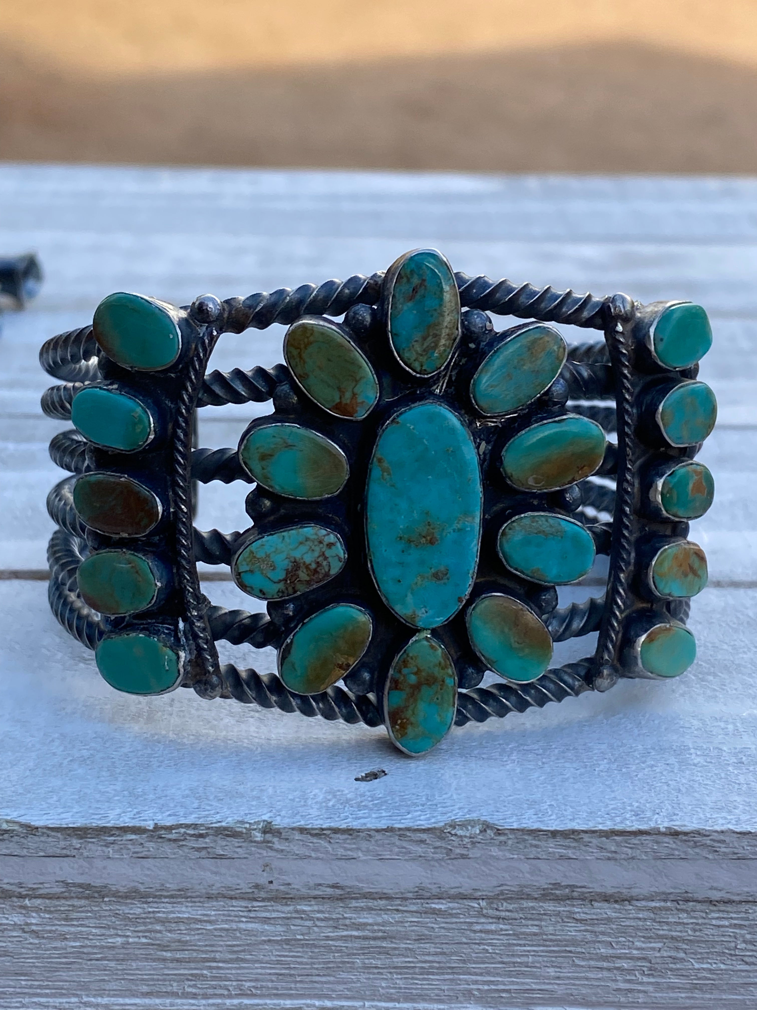 Navajo Jacqueline Silver Royston Turquoise & Sterling Cluster Cuff