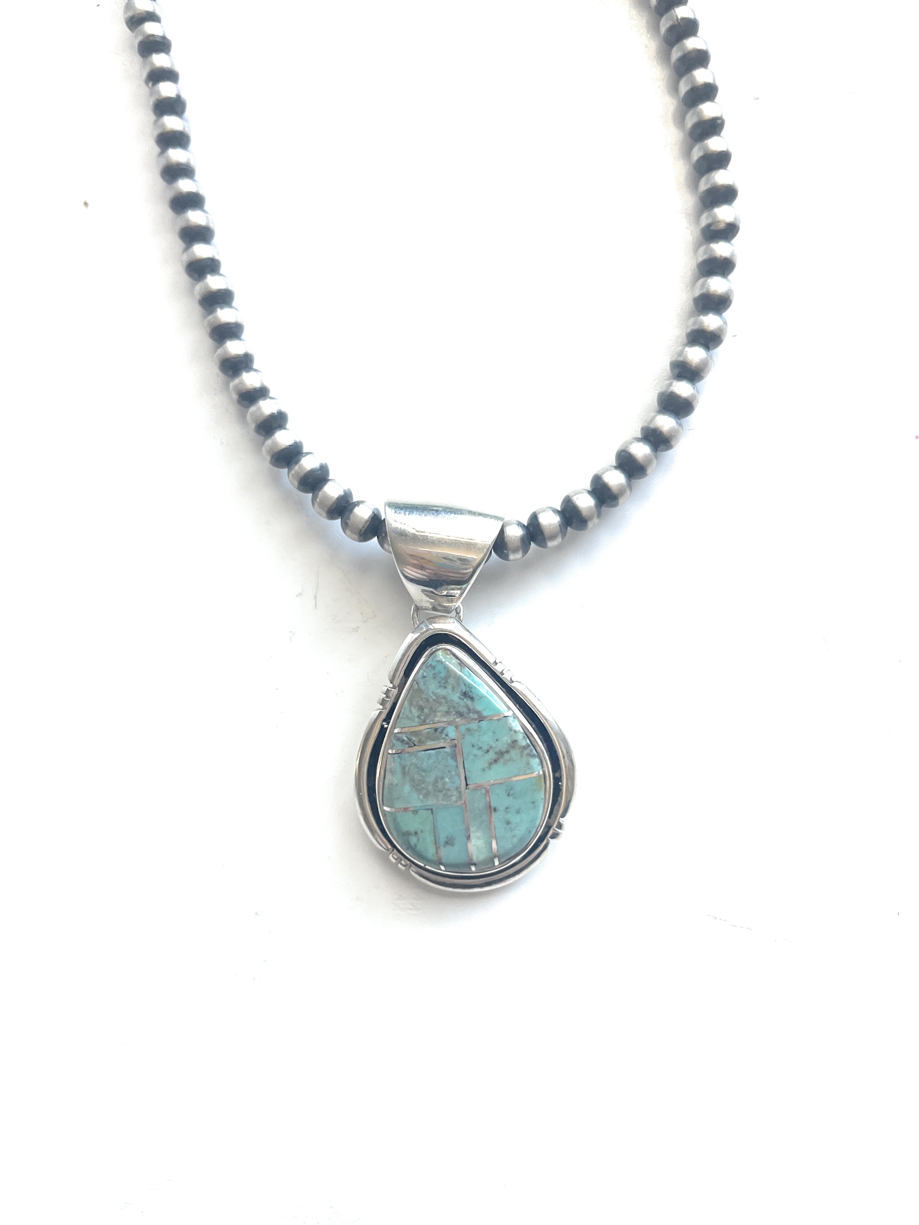 Number 8 Turquoise Inlay & Sterling Silver Pendant