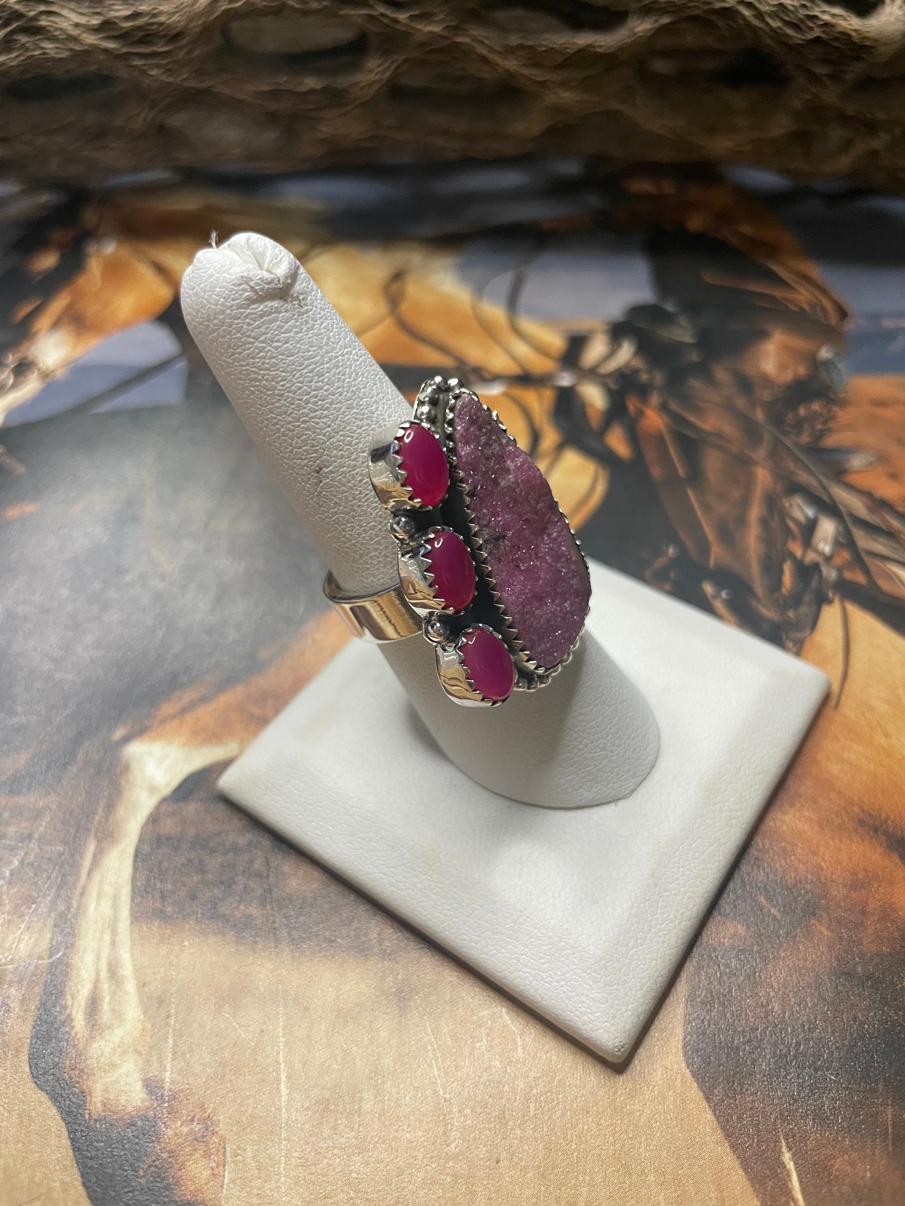 Handmade Colbalt Calcite Adjustable Ring