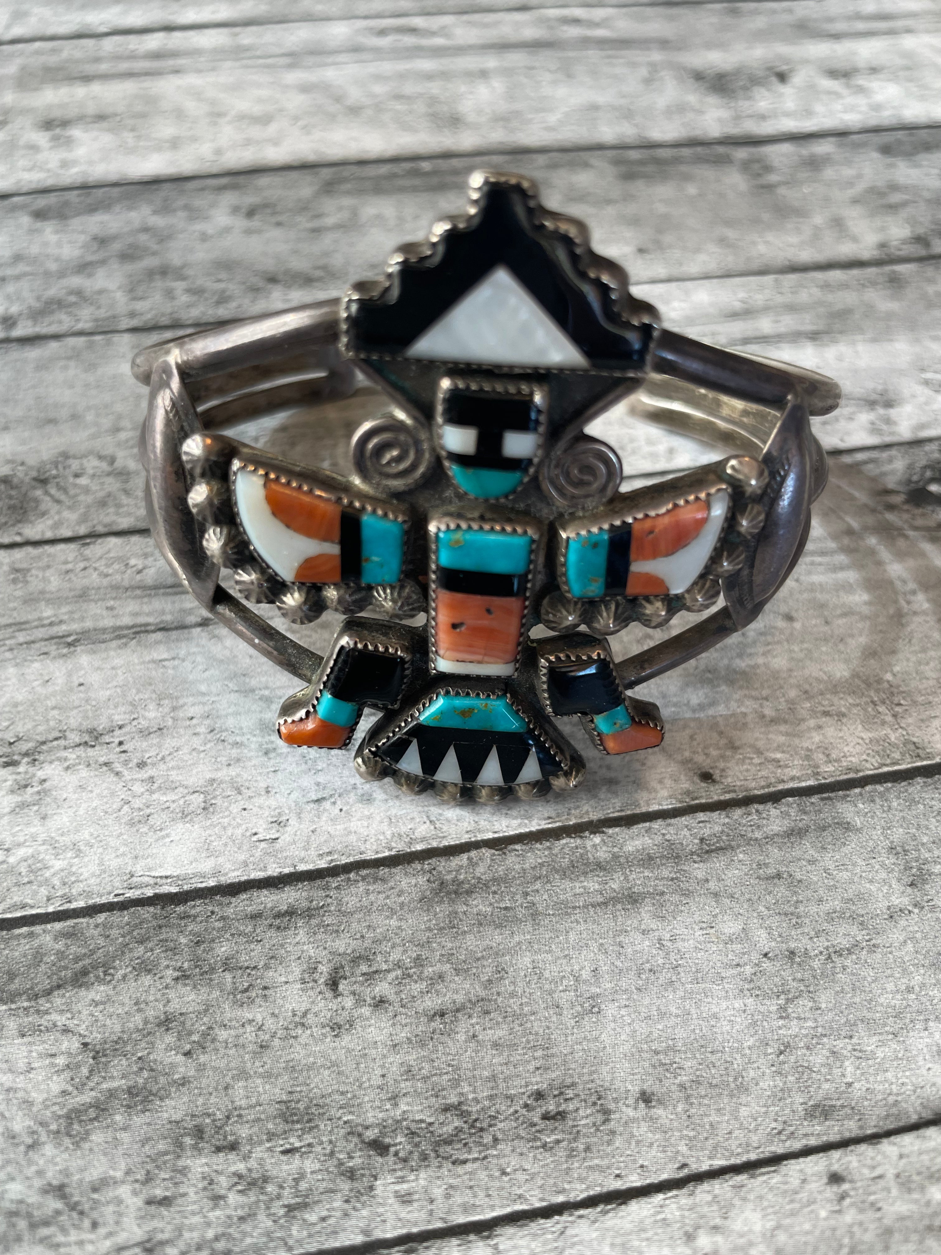 1940’s Zuni Multi Stone & Sterling Silver Cuff Bracelet