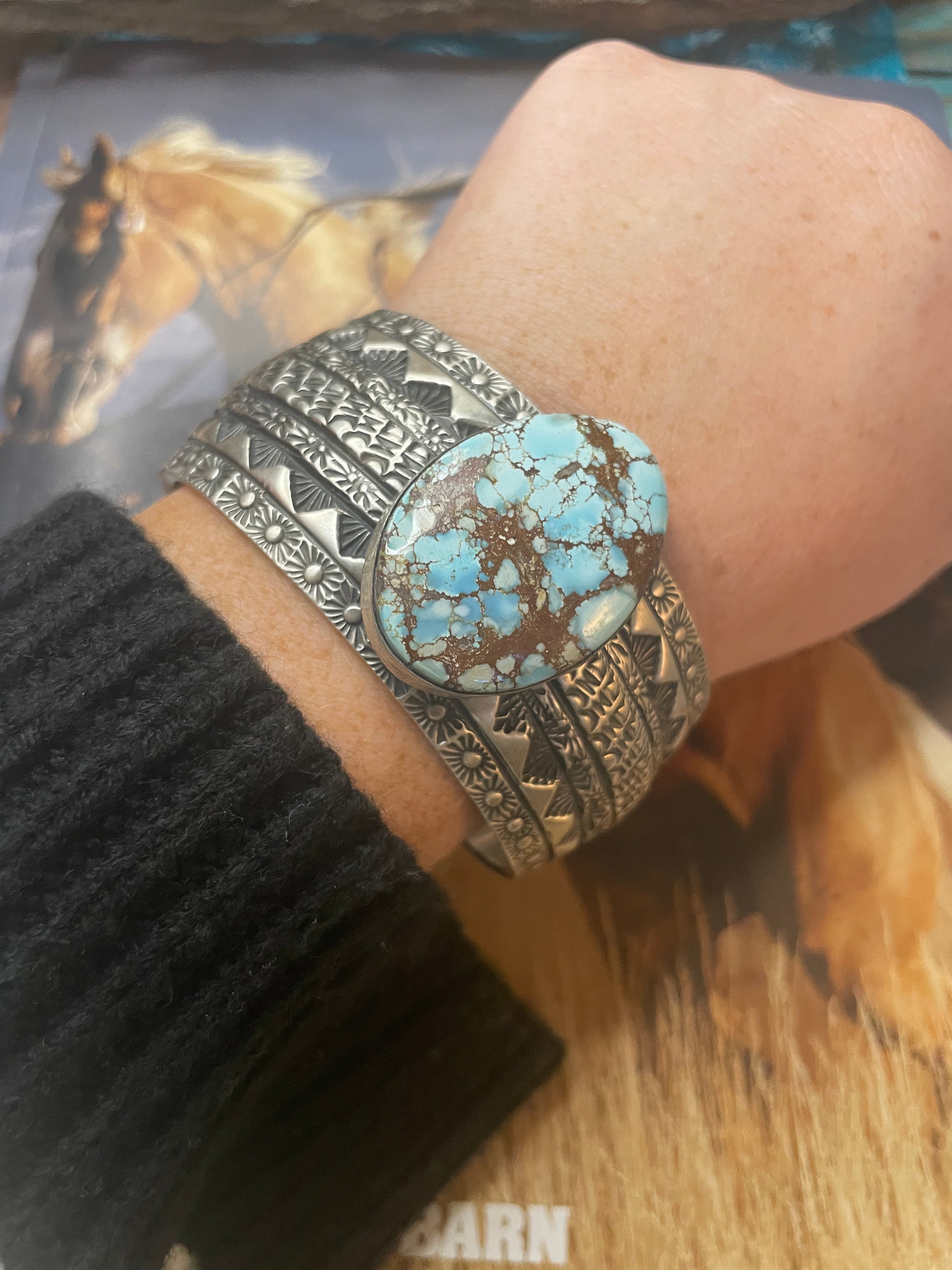 Navajo Golden Hills Turquoise Sterling Silver Cuff Bracelet Signed