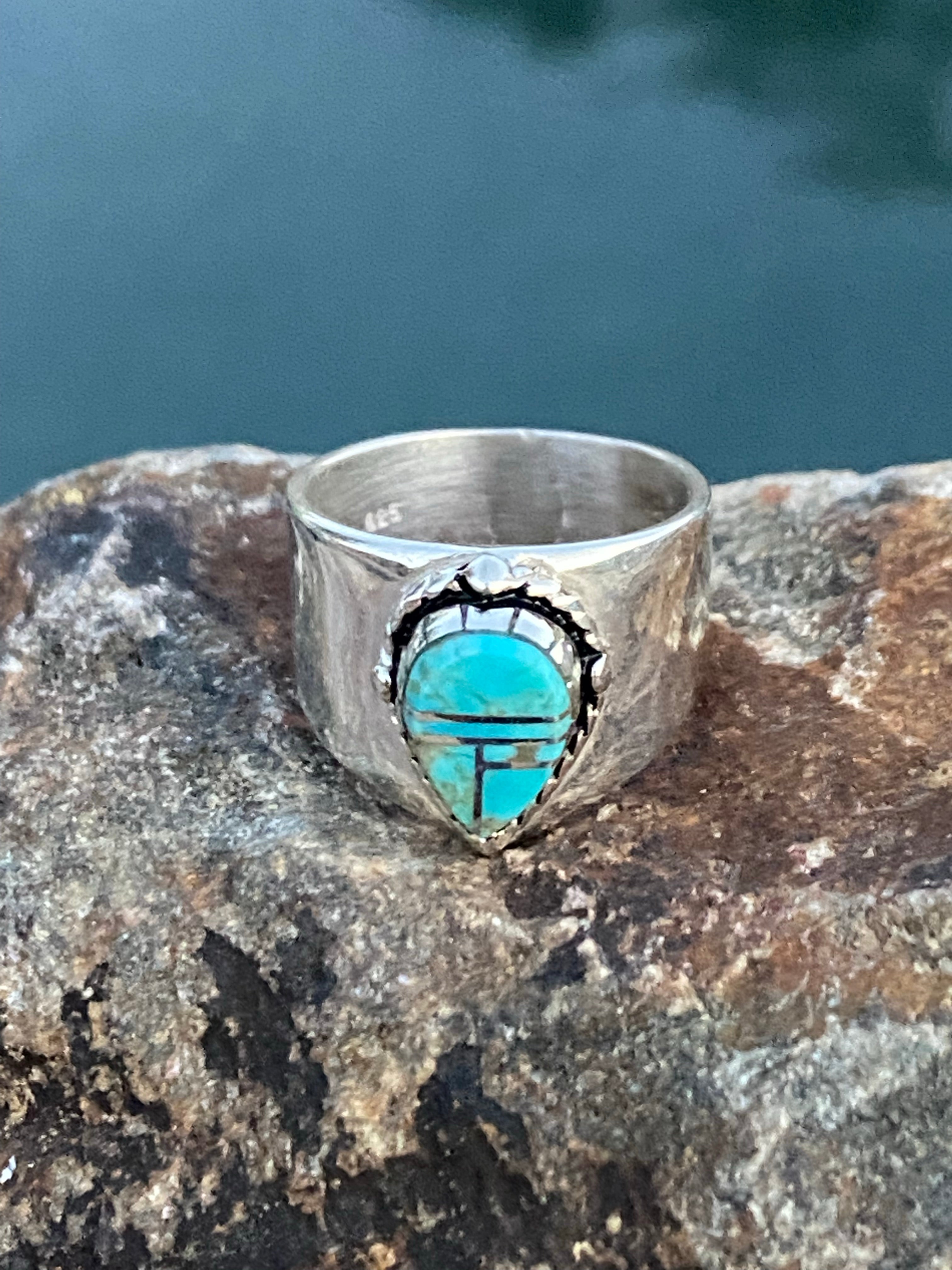 Navajo Turquoise 8 & Sterling Silver Drop Cigar Band