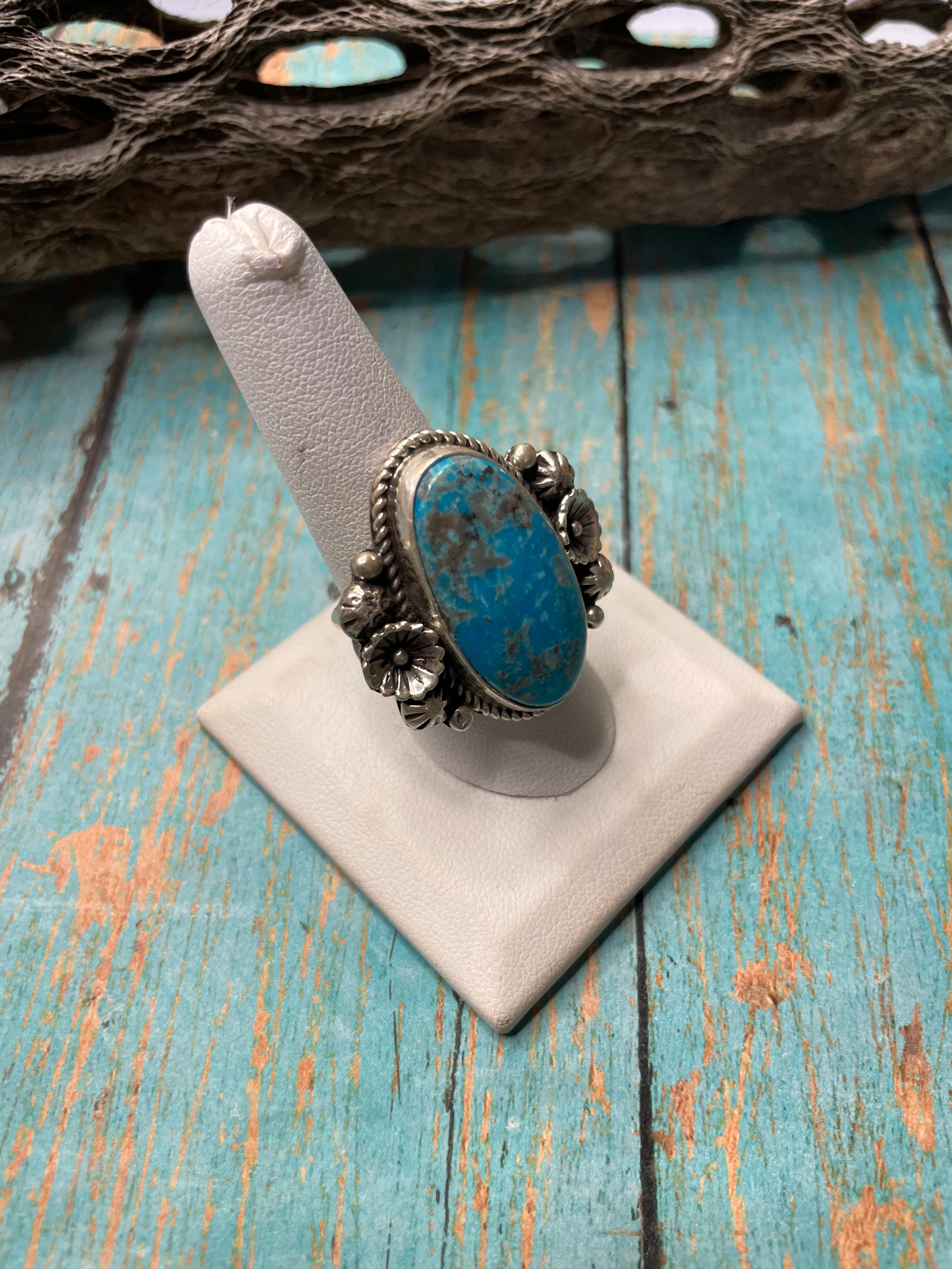 Old Pawn Navajo Sterling Silver & Turquoise Ring Size 10