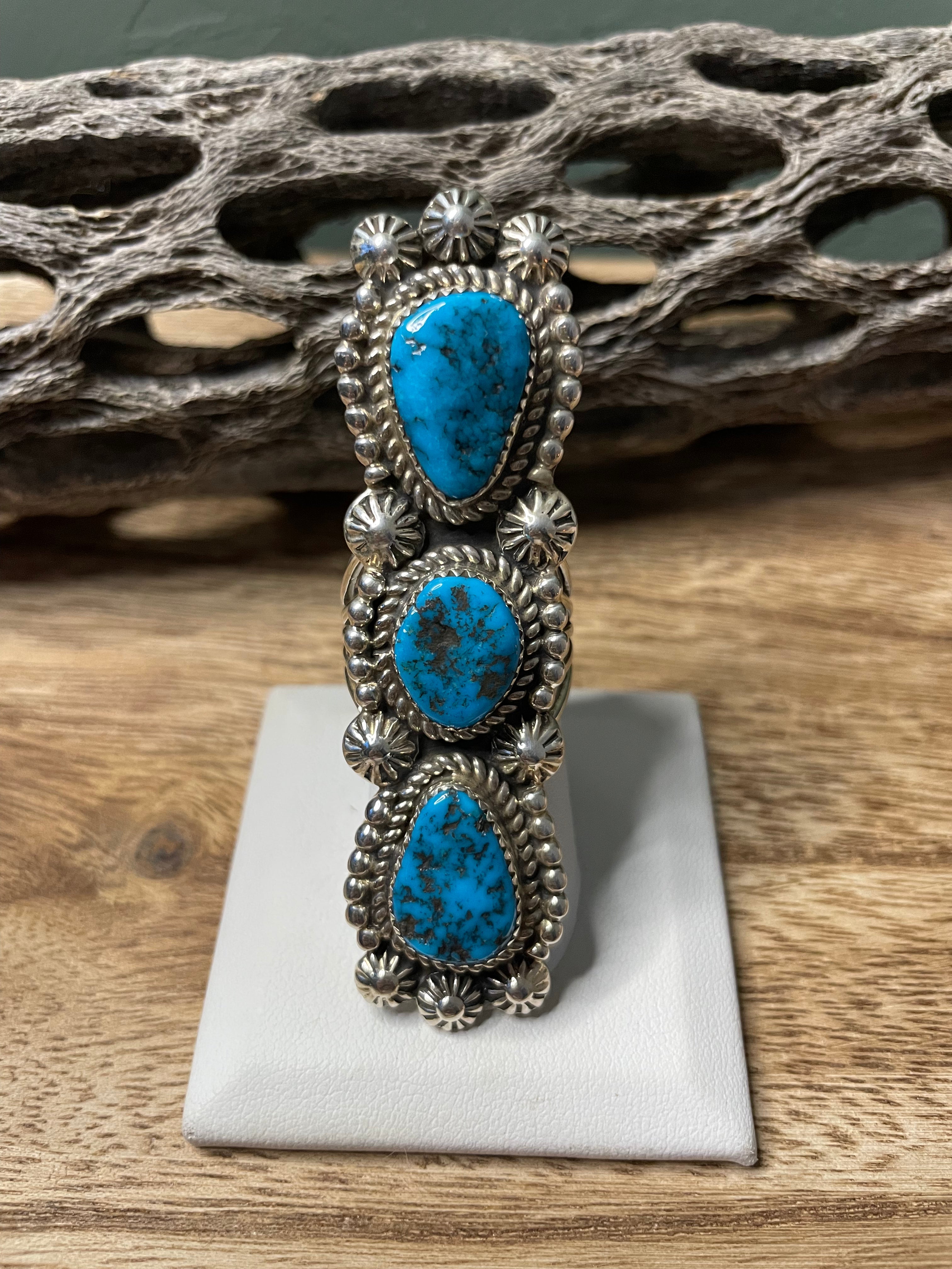 Navajo Turquoise And Sterling Silver Statement Ring Sz 9