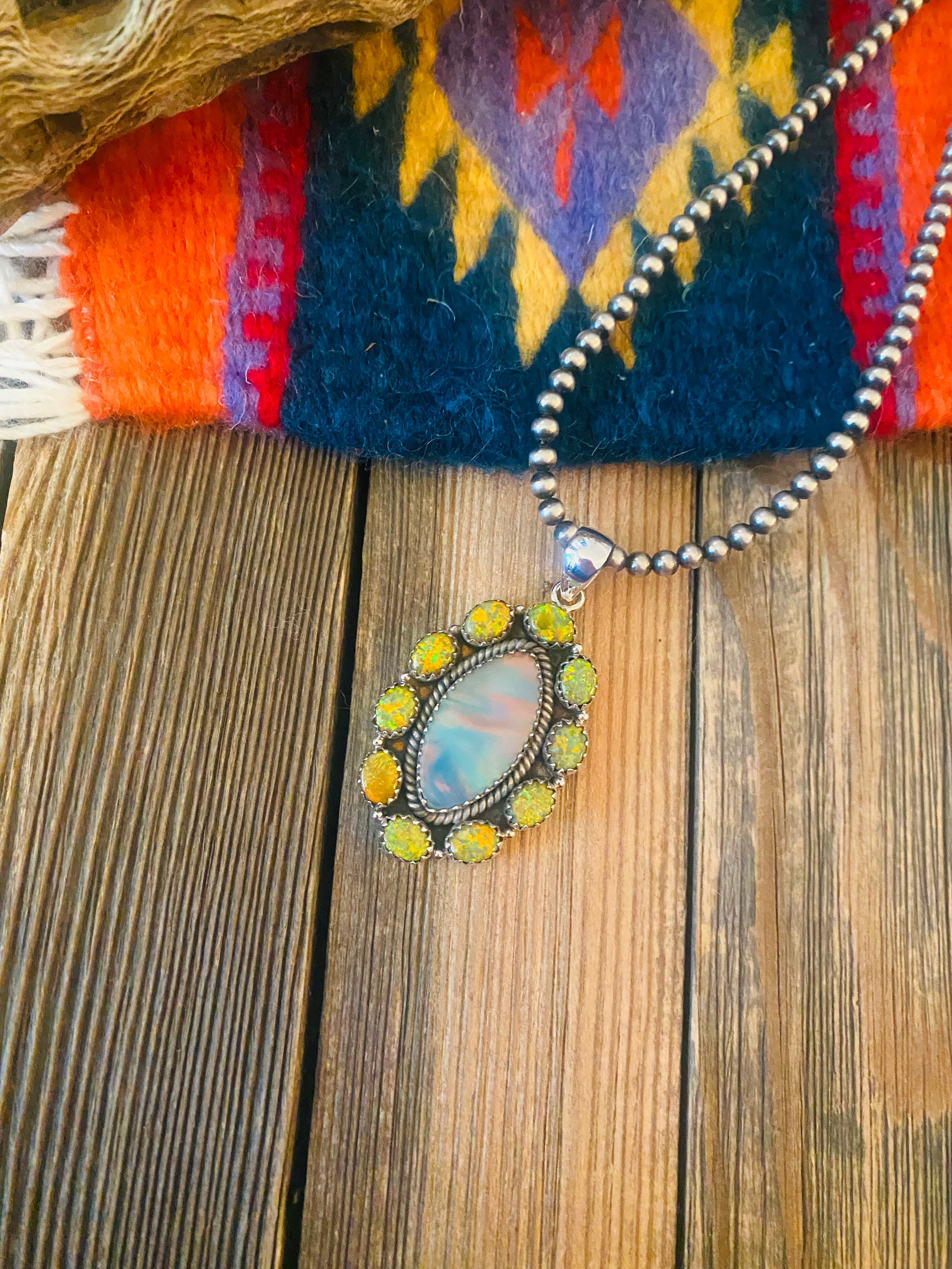 Handmade Sterling Silver & Aurora Opal Cluster Pendant