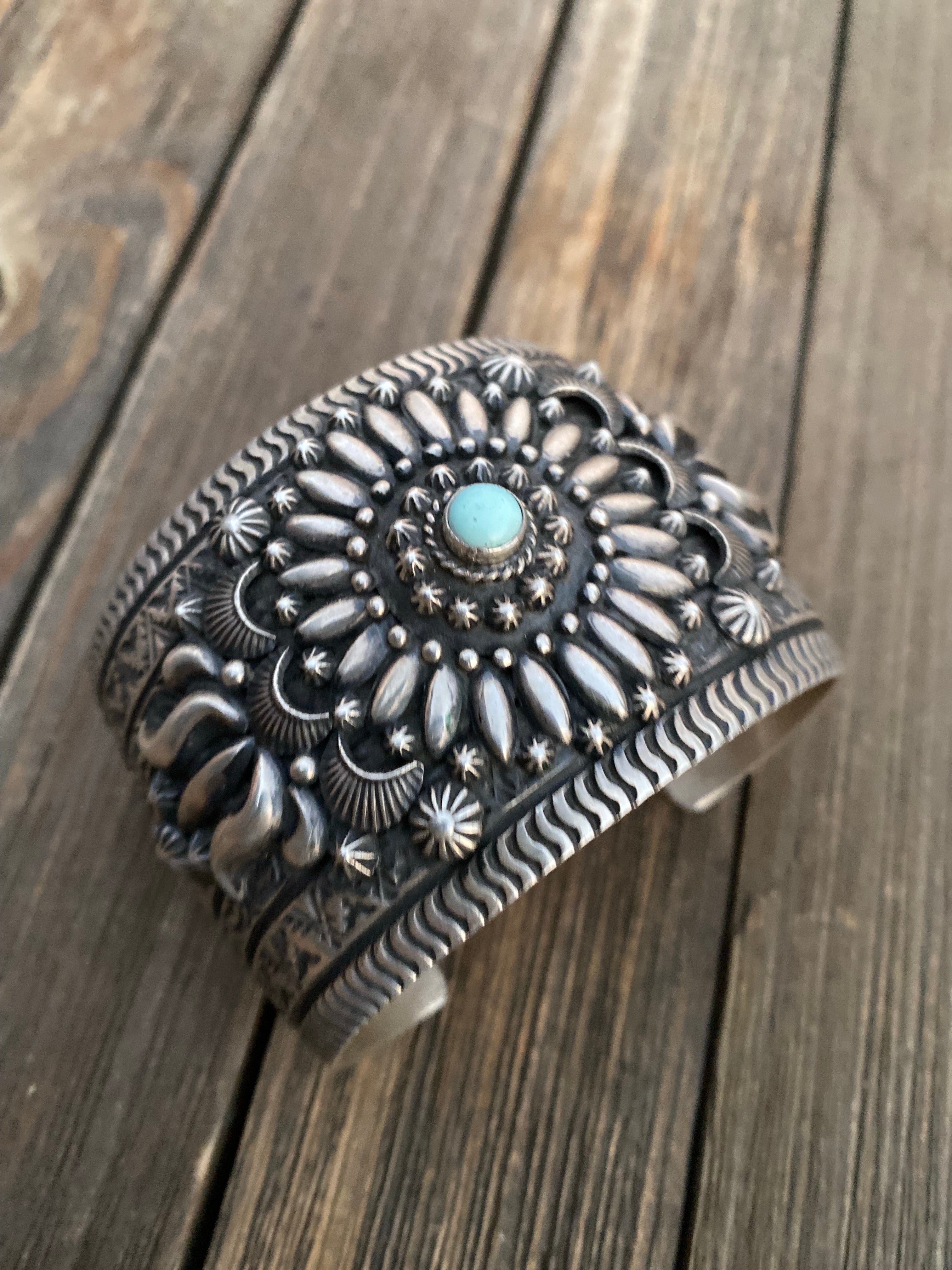 Darryl Becenti Navajo Southwest Sterling Silver & Dry Creek Turquoise Cuff Bracelet