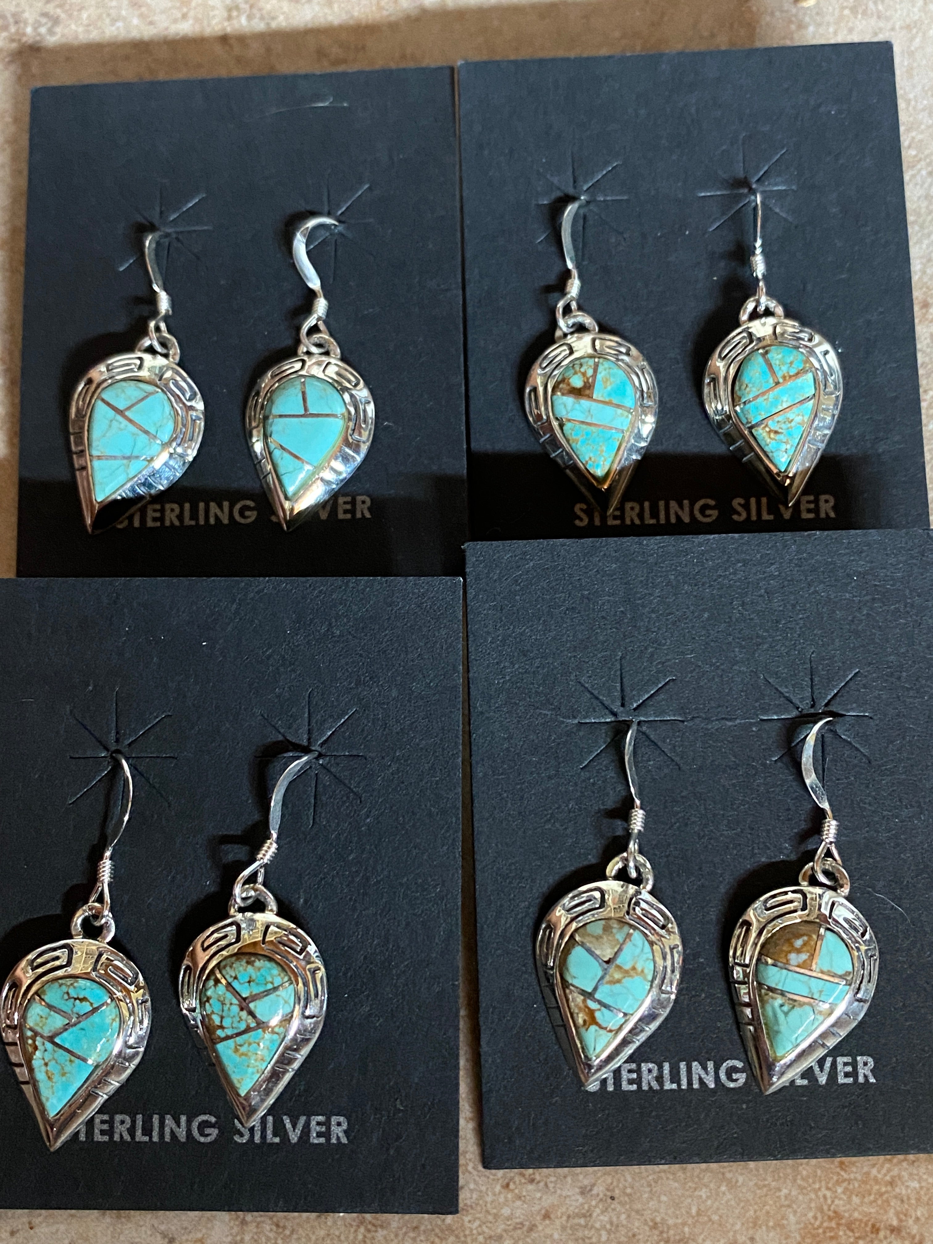 Navajo Turquoise 8 & Sterling Silver Drop Dangle Earringsq