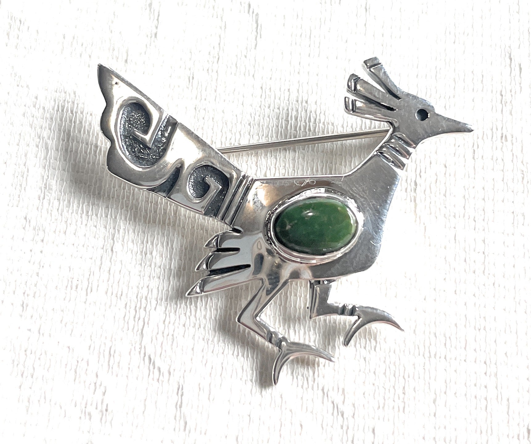 Navajo Sterling Silver Roadrunner Pin Signed