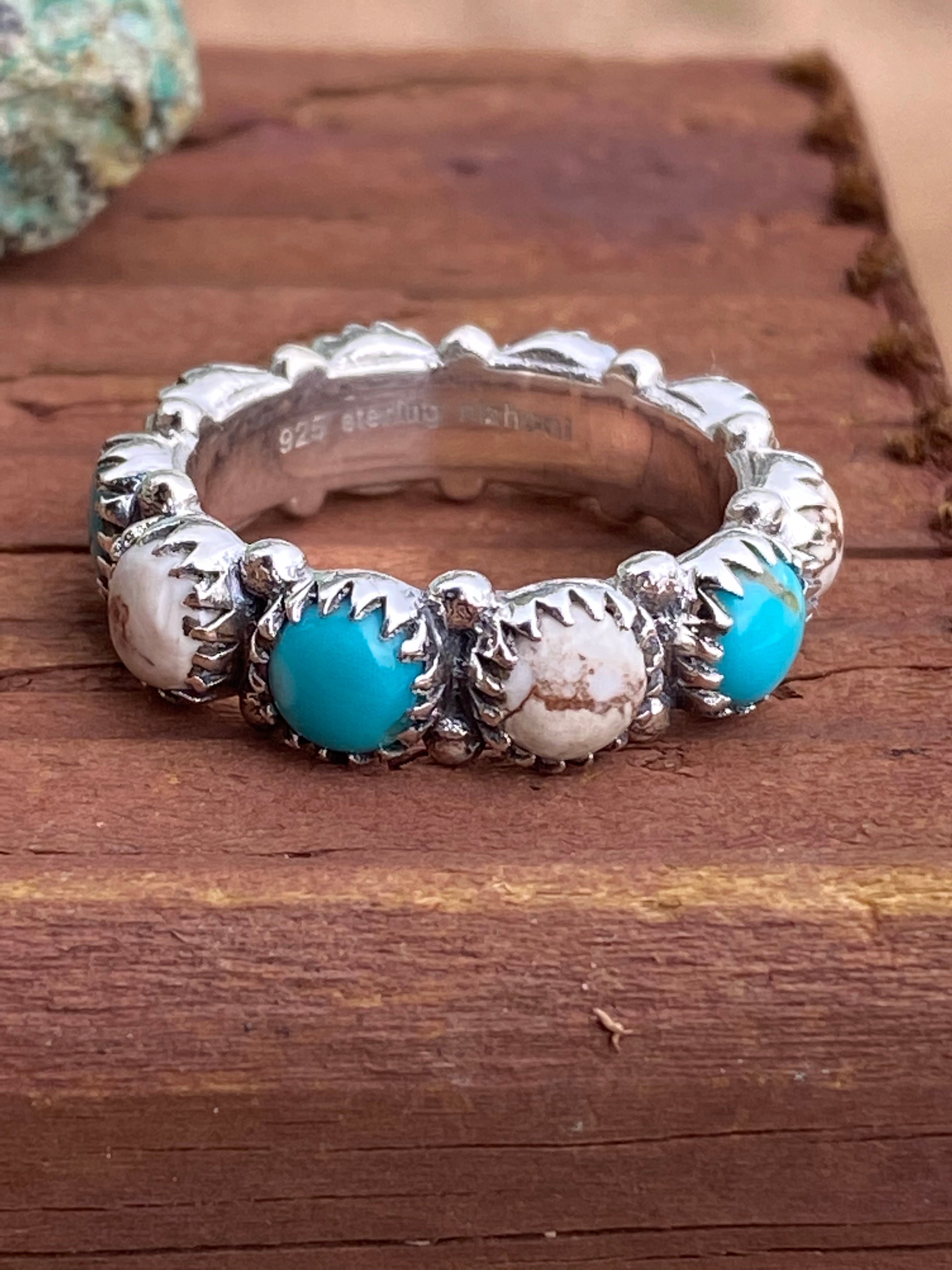 Kingman Turquoise & Wild Horse Sterling Silver Eternity Band