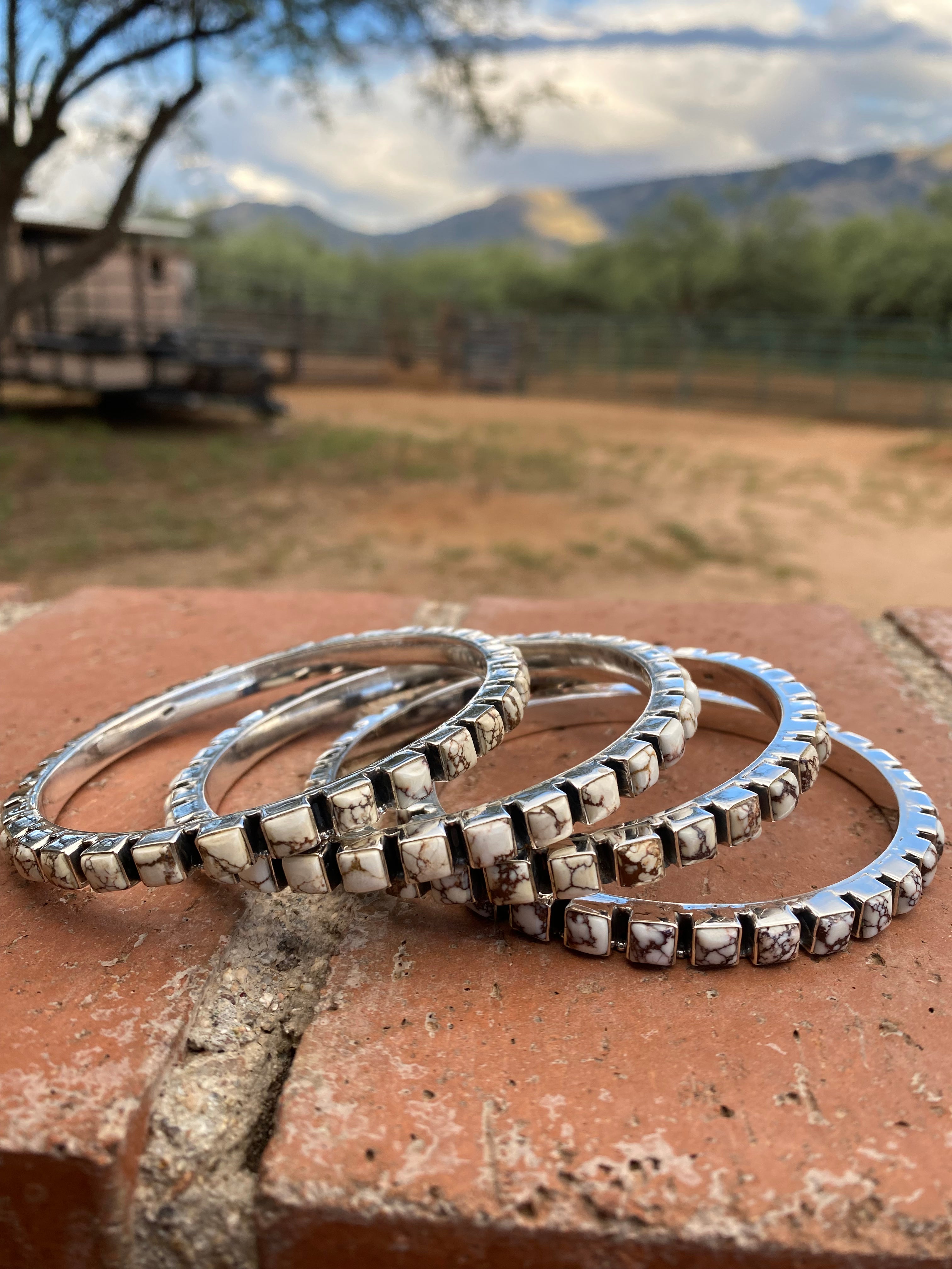 Handmade 6mm Wild Horse & Sterling Silver 7.5 inch Bangle Bracelet