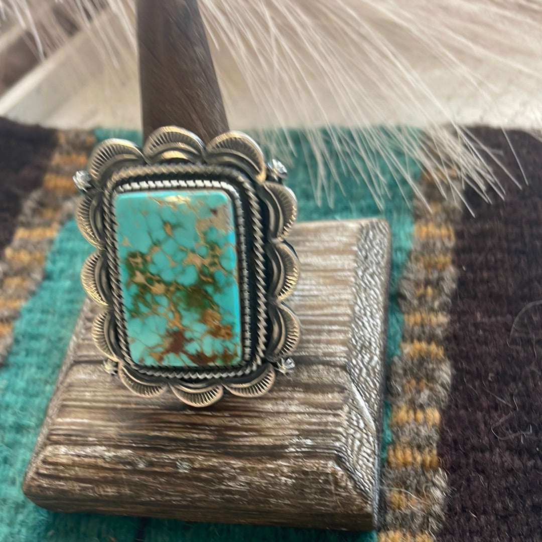 Navajo Sterling Silver & Turquoise Statement Ring Size 12