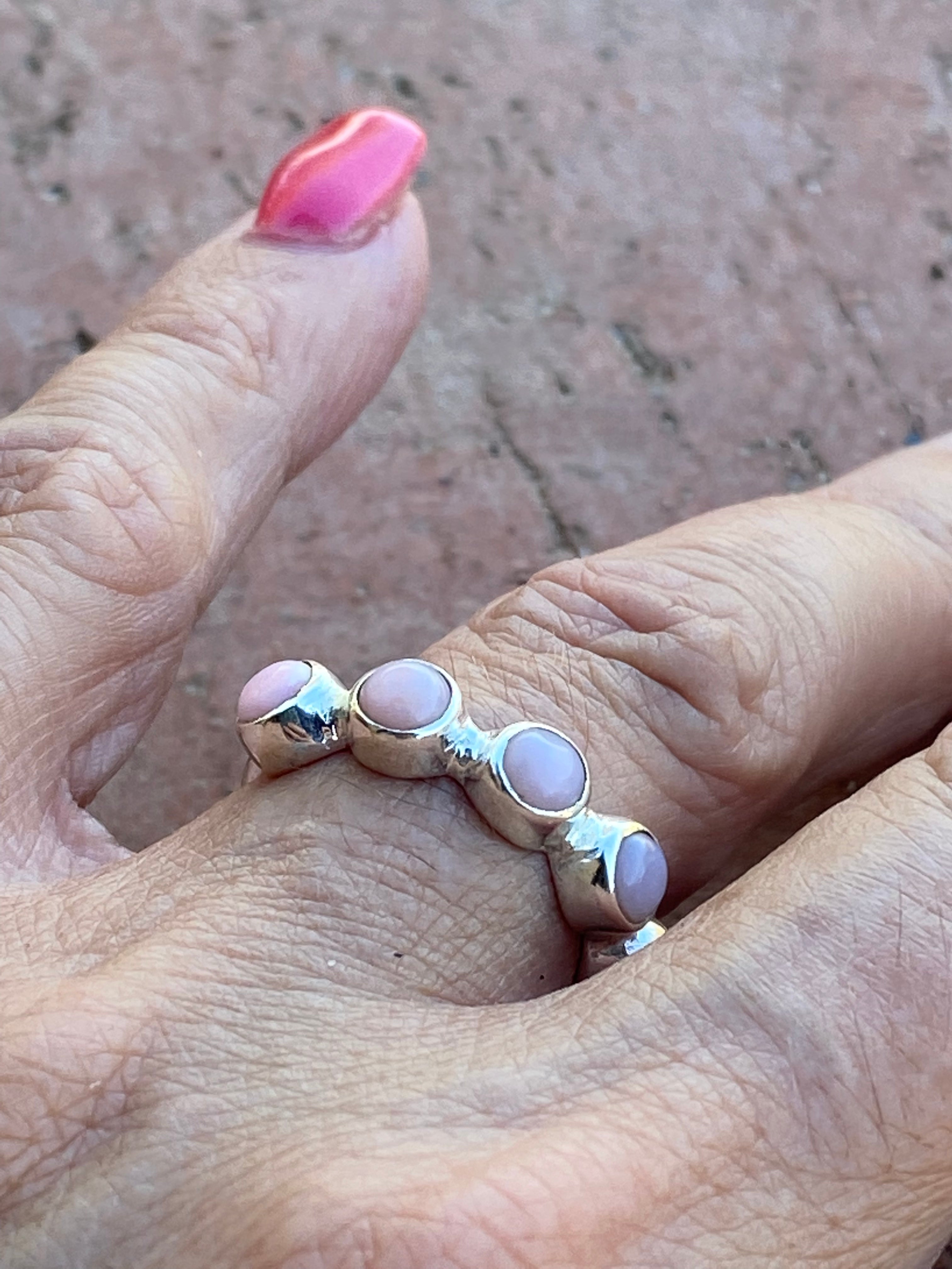 Pink Opal & Sterling Silver Stacker Band