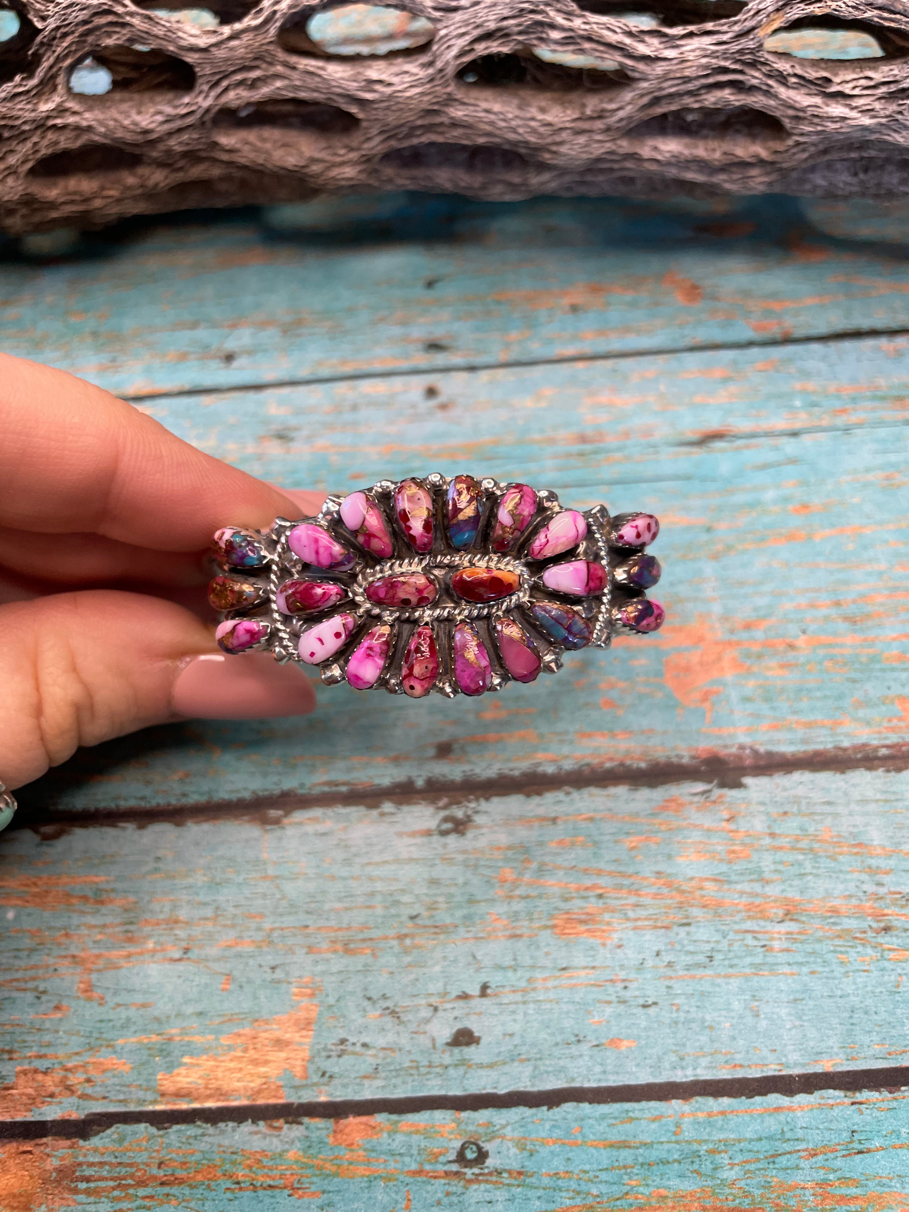 Navajo Purple Dream And Sterling Silver Cluster Bracelet Cuff