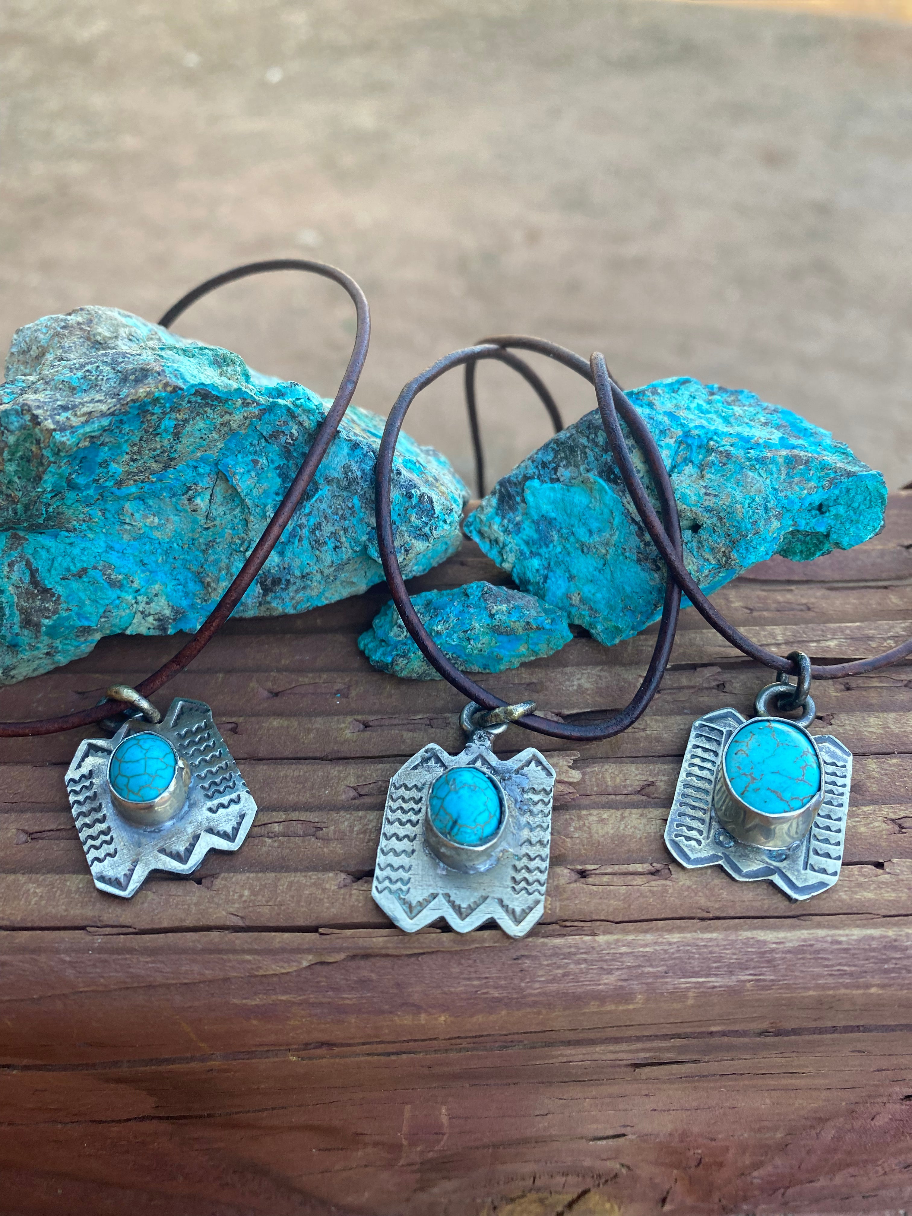 Handmade German Silver & Turquoise Leather Necklace