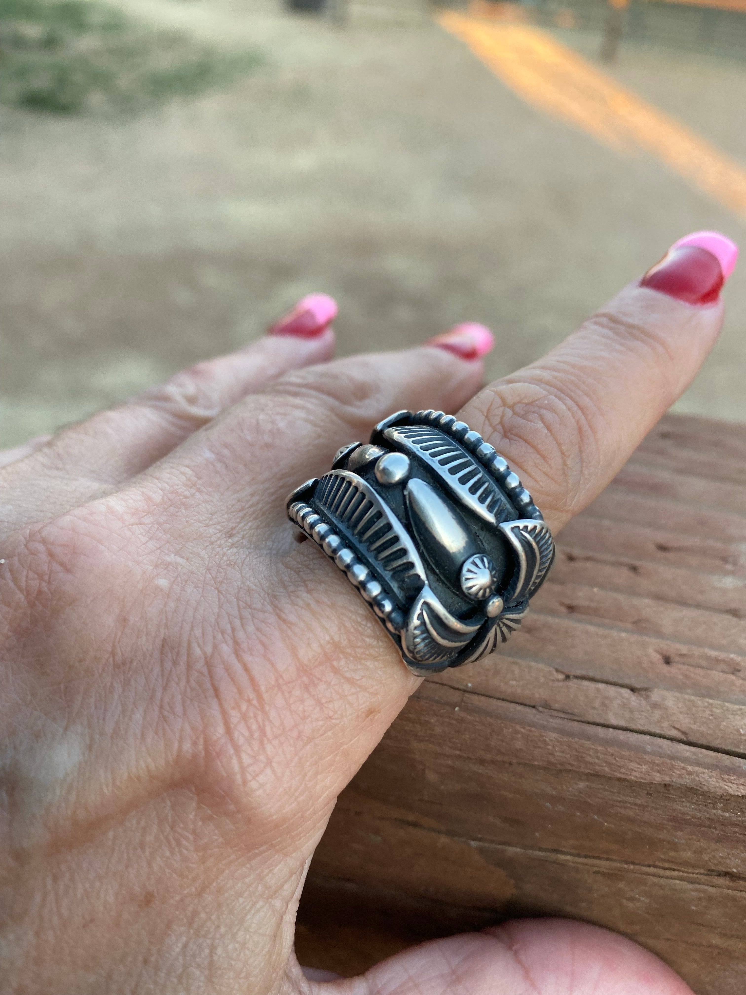 Navajo Sterling Silver  Ring Size 9 By Delbert Gordon