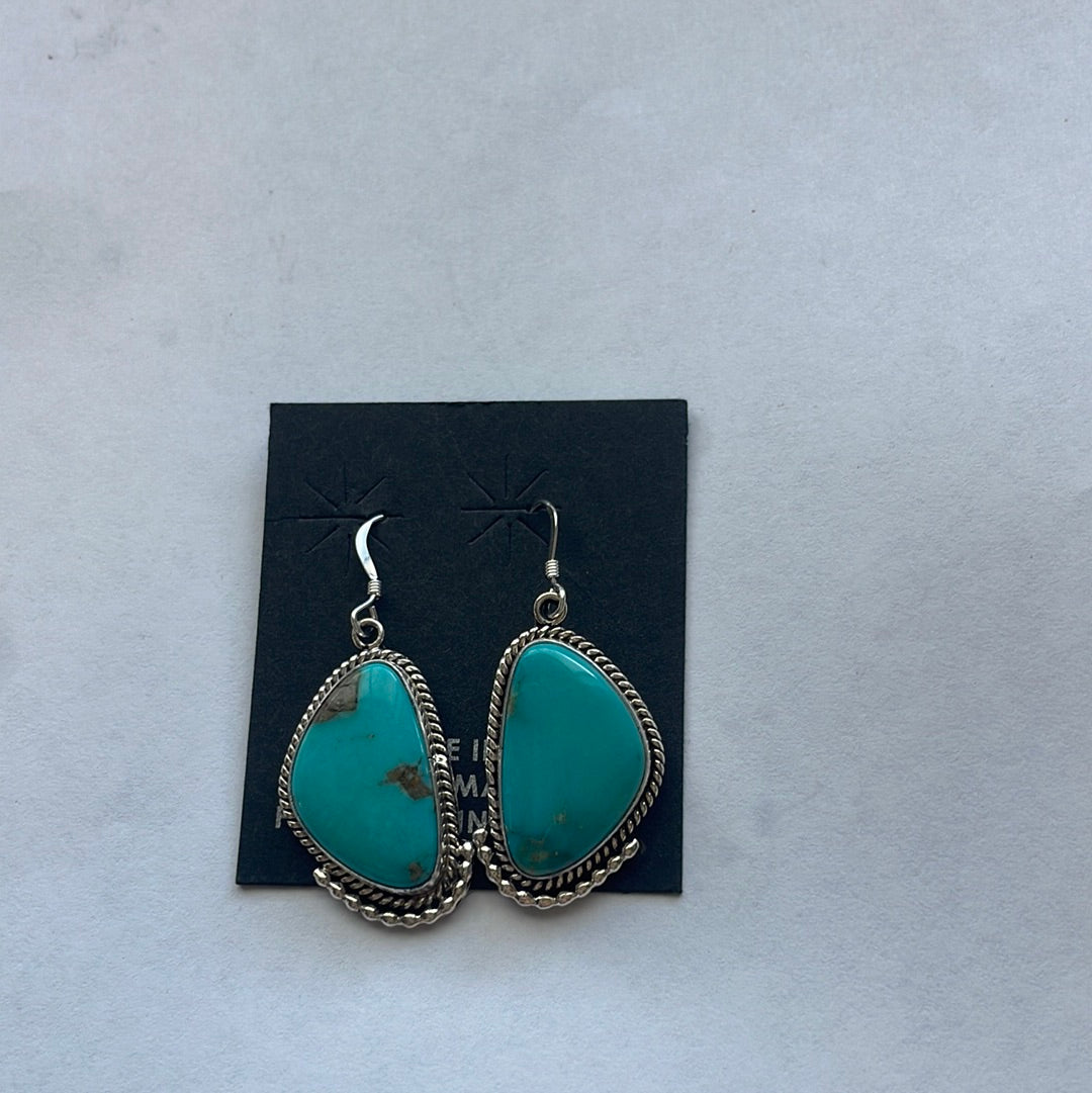 Beautiful Navajo Sterling Silver Turquoise Dangle Earrings Signed