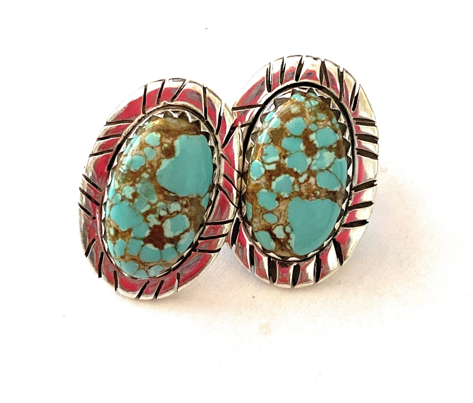 Handmade Number 8 Turquoise & Sterling Silver Stud Earrings