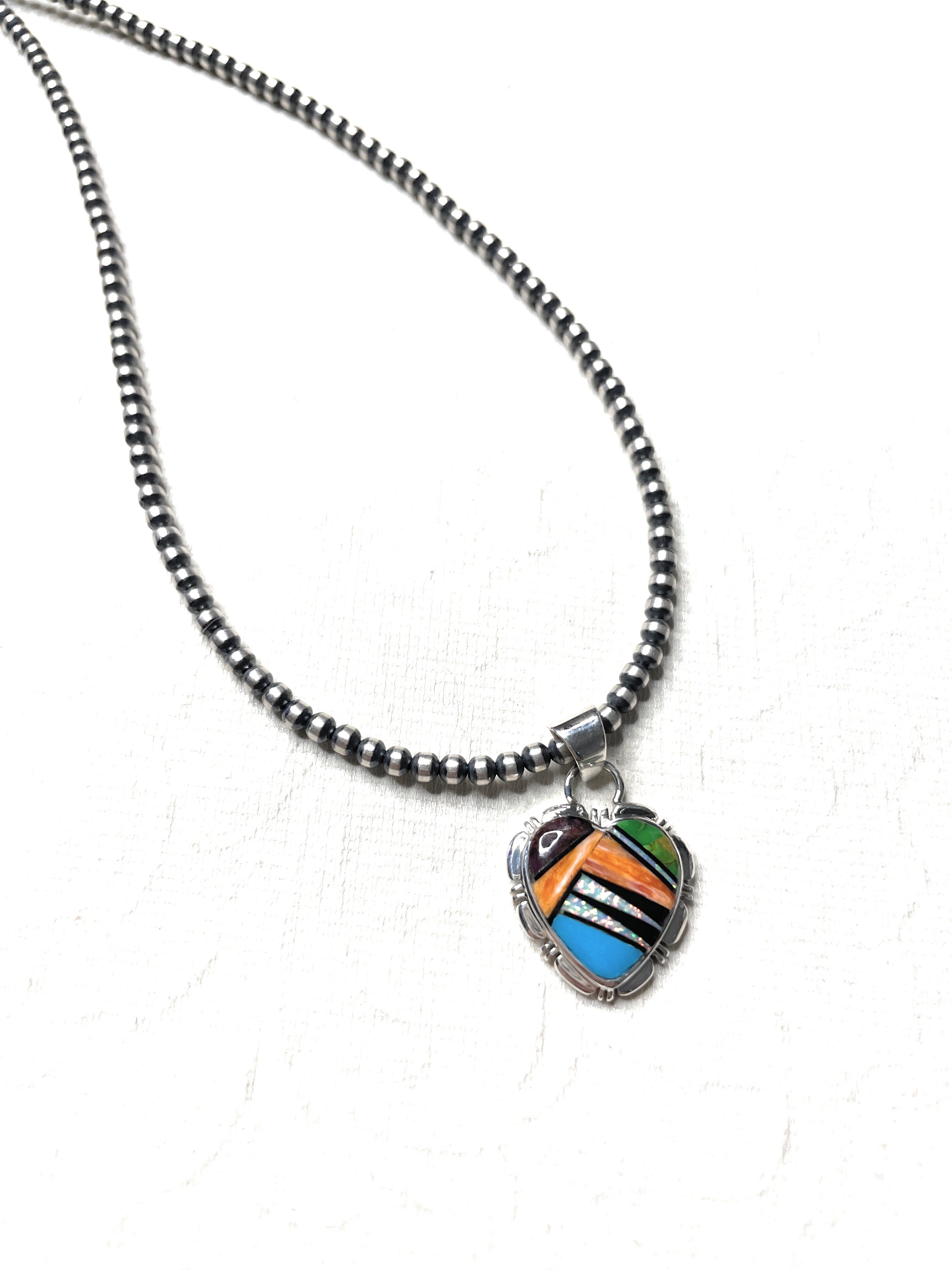 Zuni Sterling Silver And Multi Stone Inlay Pendant