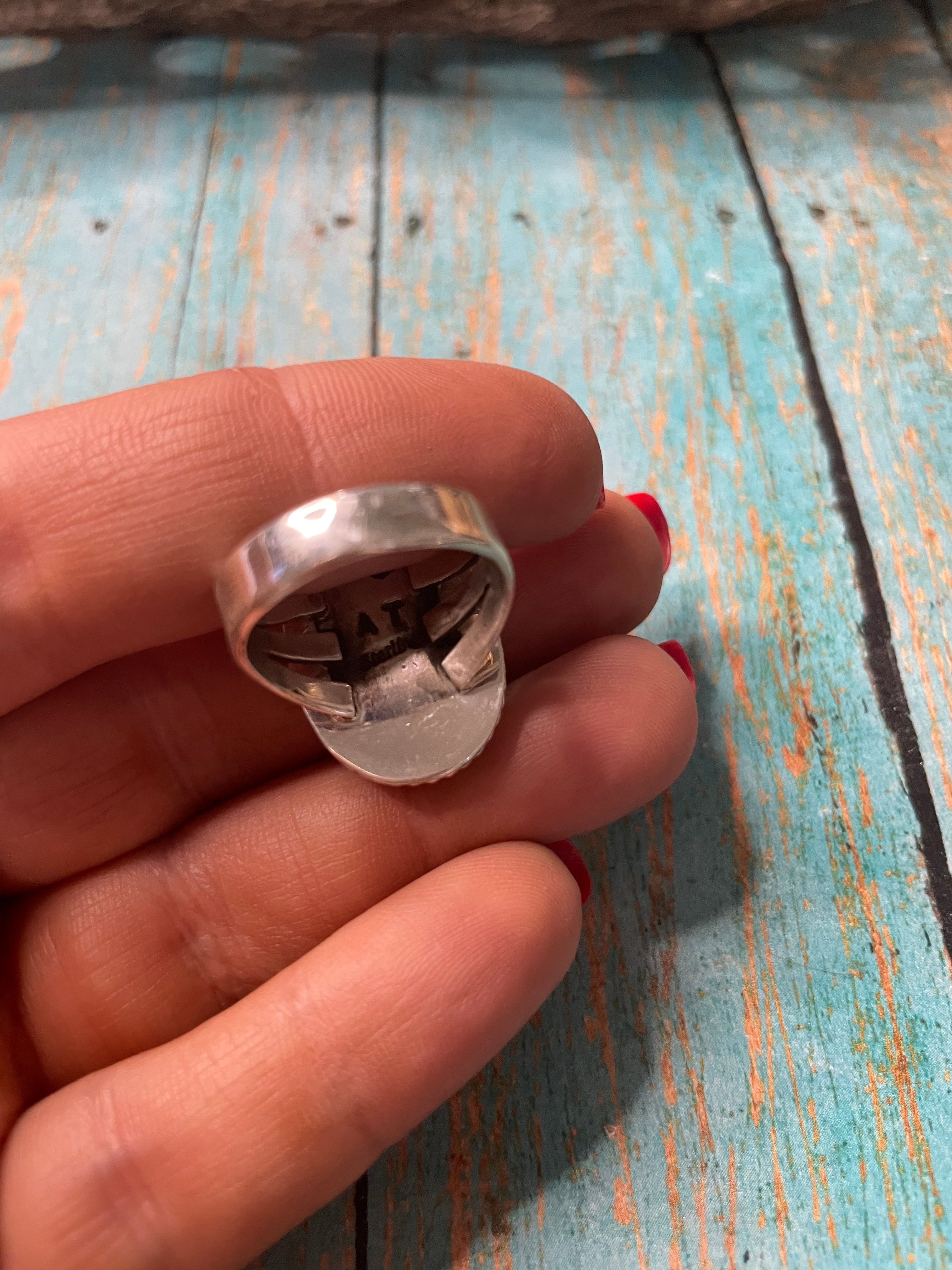 Old Pawn Navajo Sterling Silver & Charorite Ring Size 8