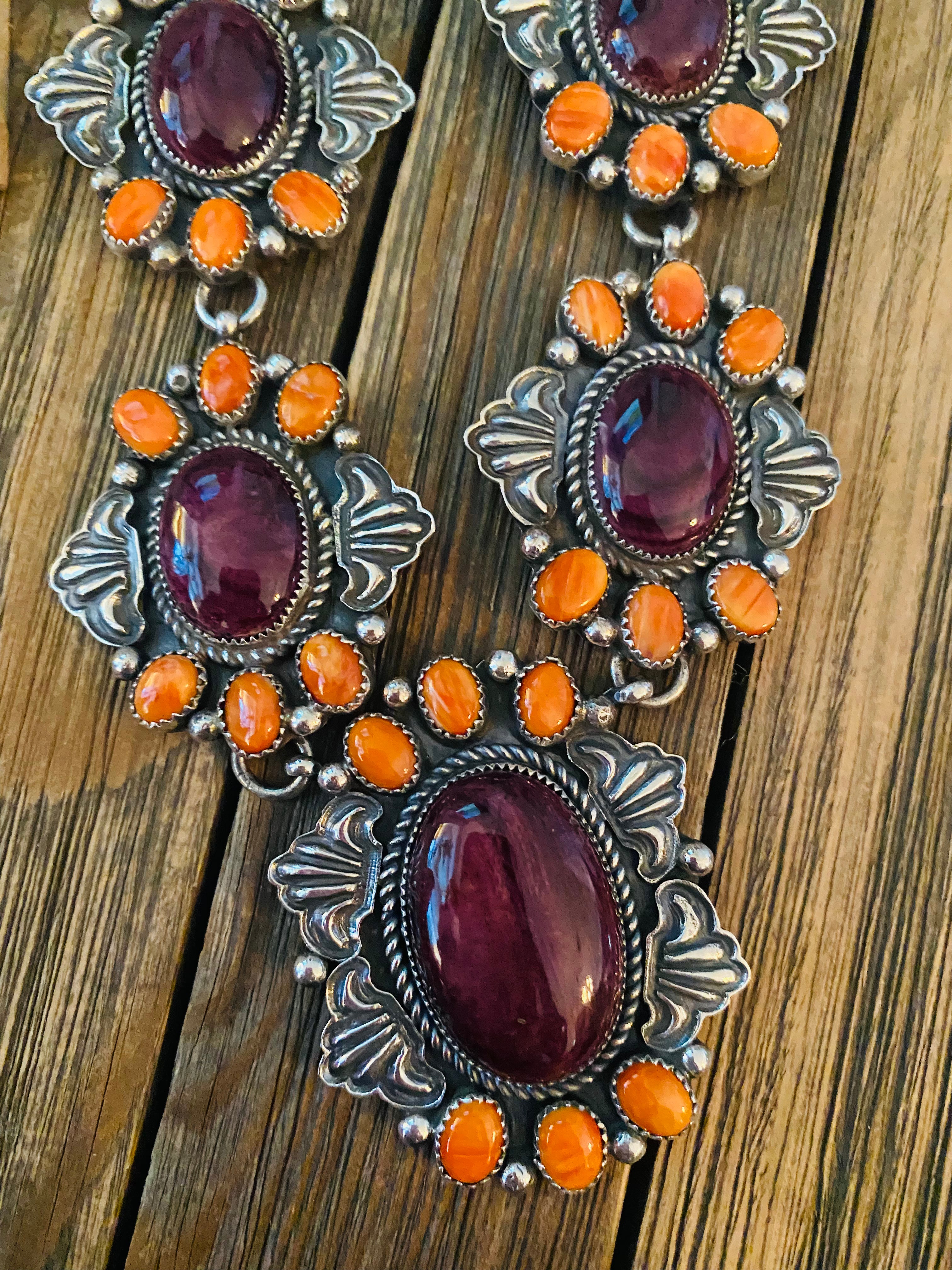 Navajo Multicolor Spiny And Sterling Silver 4 Piece Set by Kevin Billah