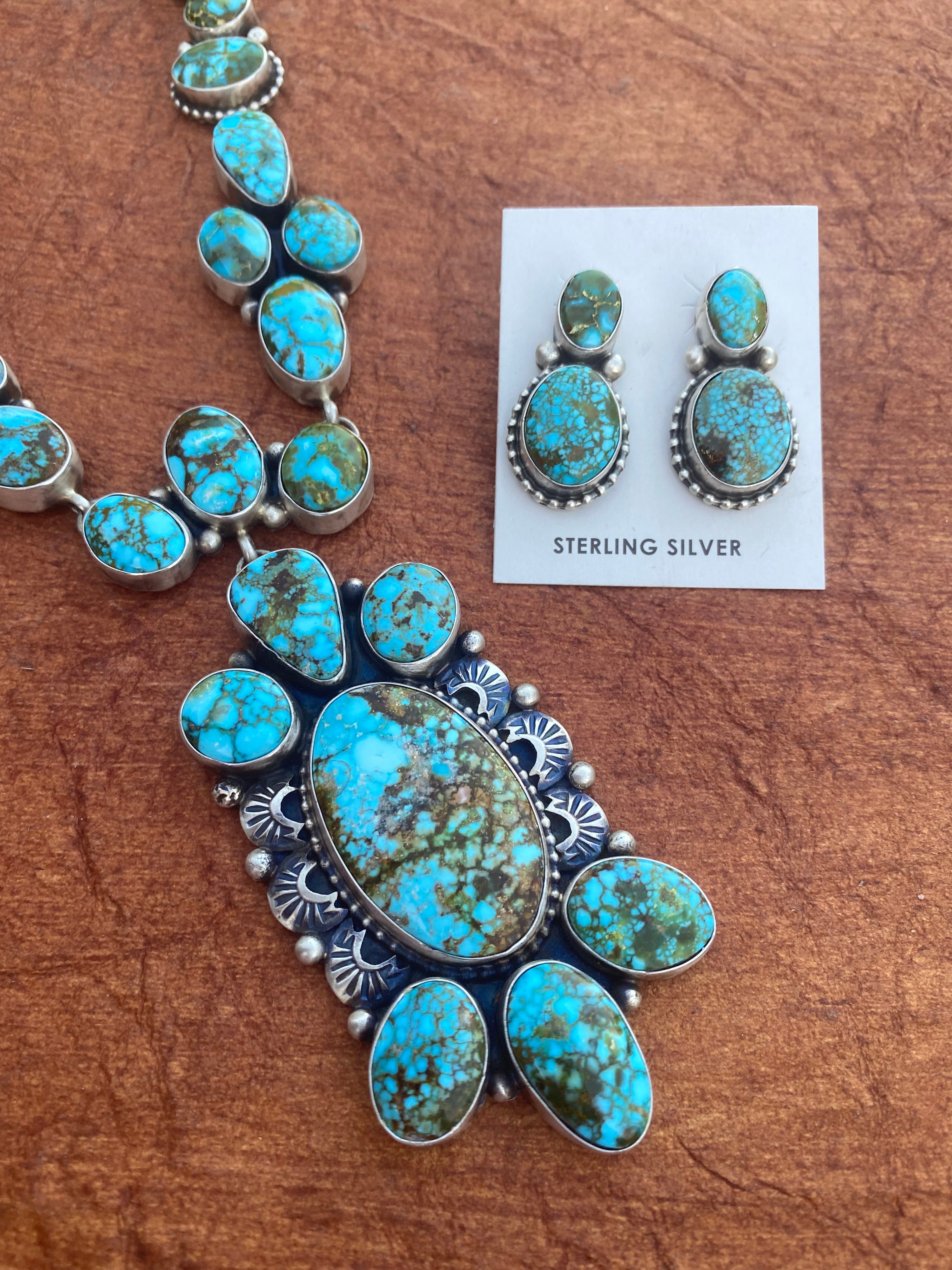 Kingman Web Turquoise Necklace set By Paul Livingston Signed